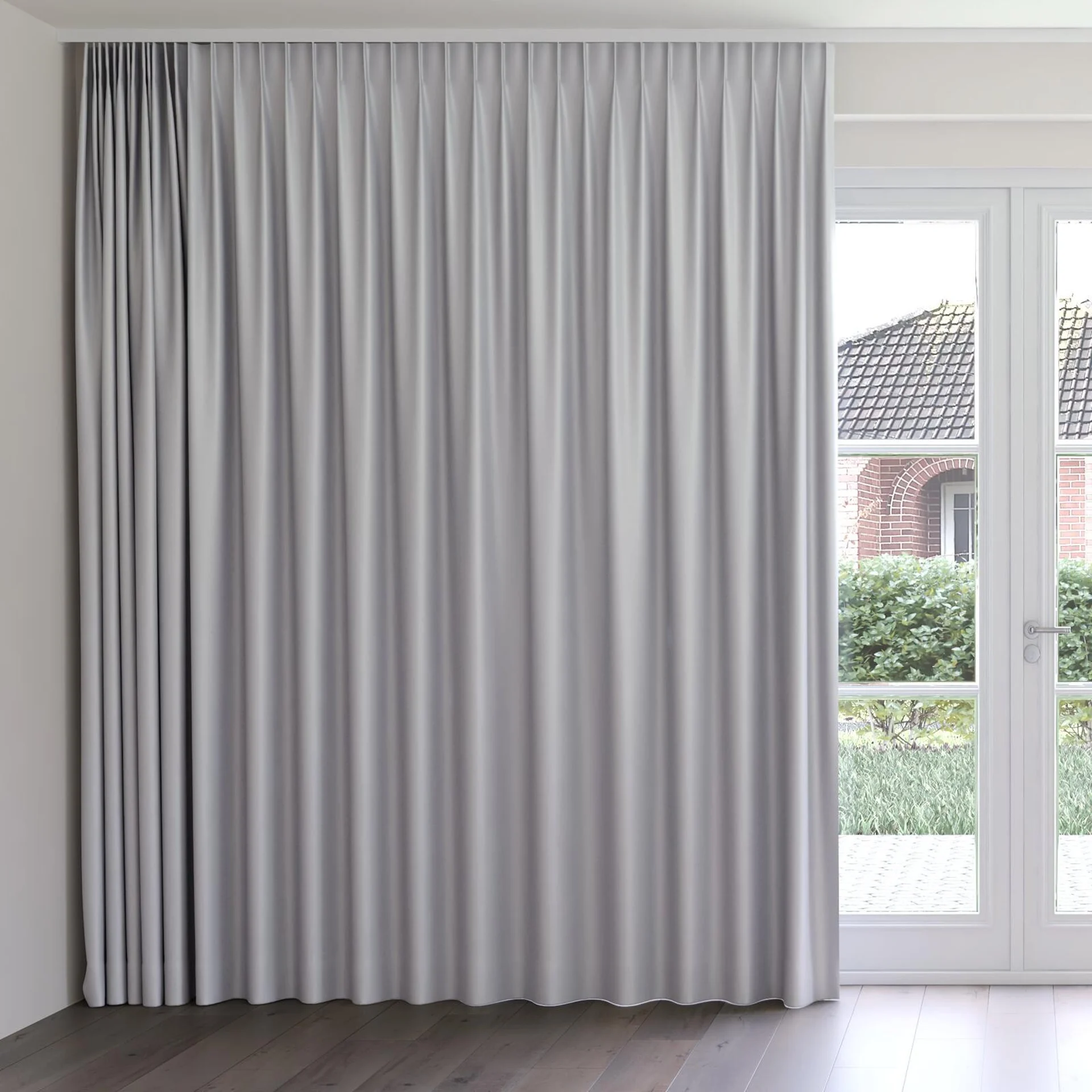 Front view of Stellar Blackout Dove, on curtain rail