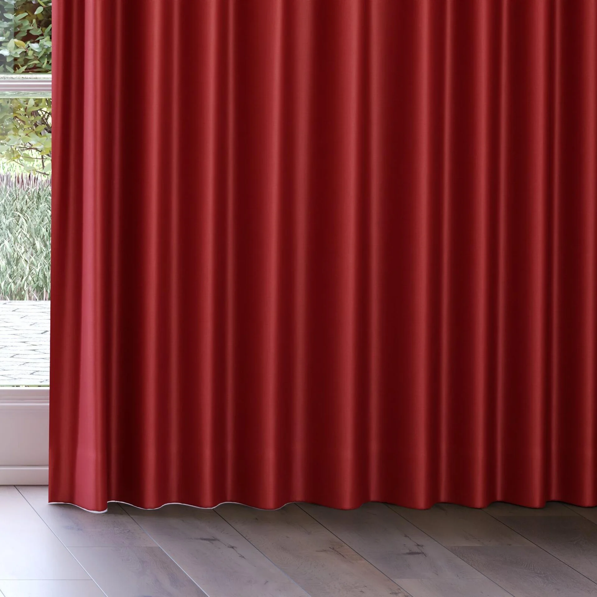 Bottom view of Stallion 2 Blackout Vino, on curtain rail