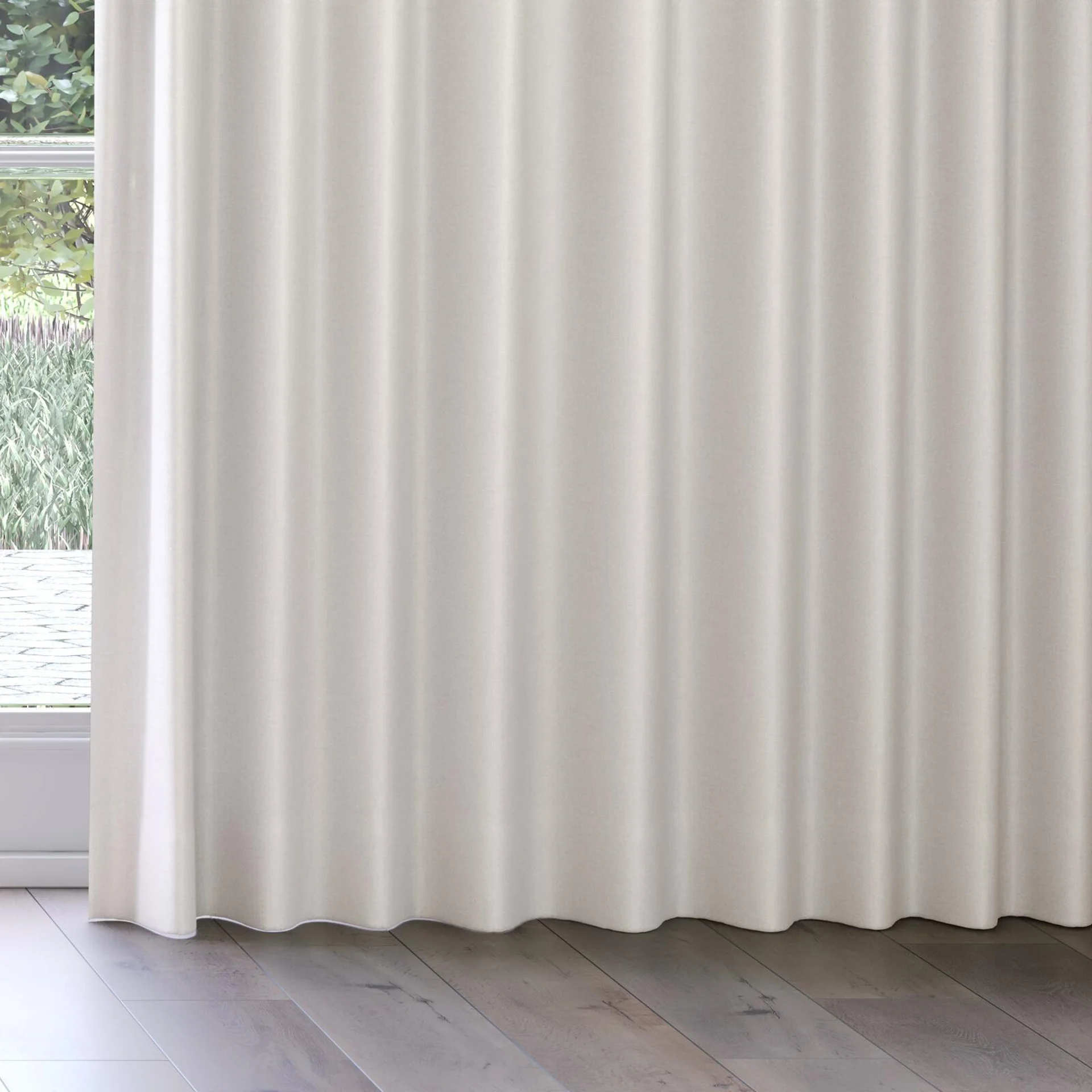 Bottom view of Eclipse Blackout Oyster, on curtain rail