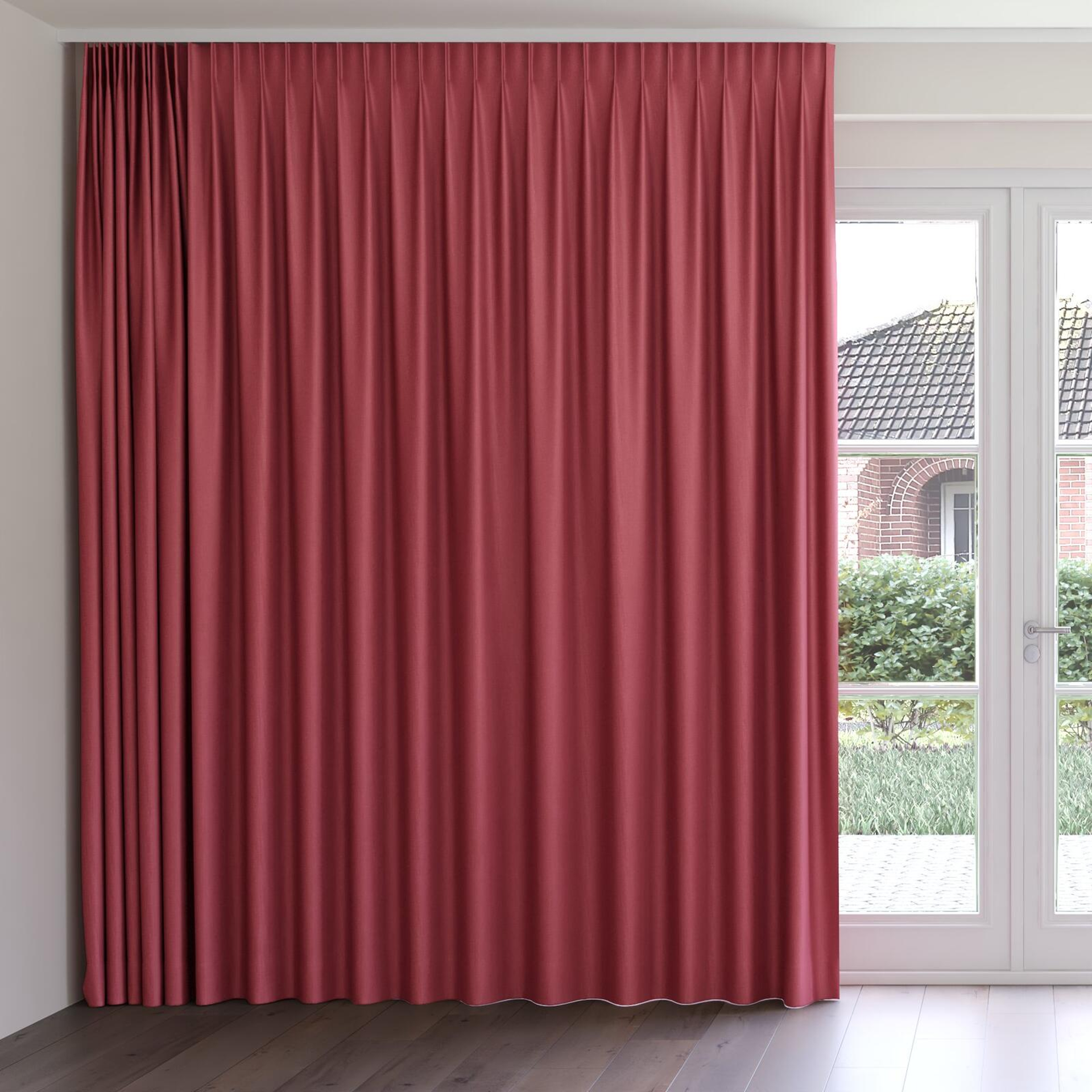 Front view of Tonga Peony, on curtain rail