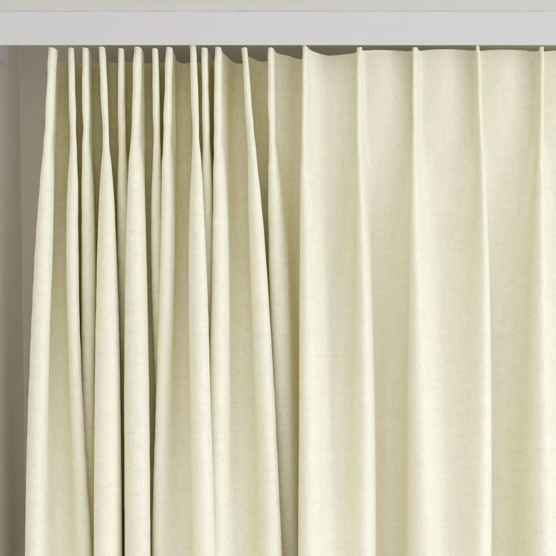 Top view of Cushy Marzipan, on curtain rail