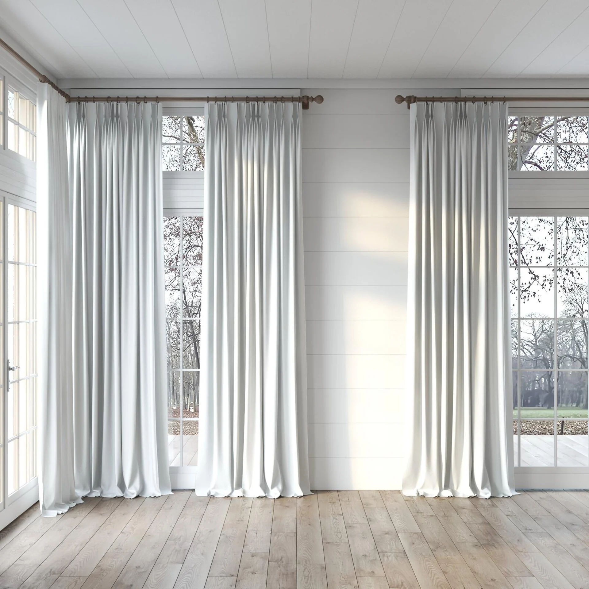 Full view of Eternal Blanc, puddled, on curtain rod