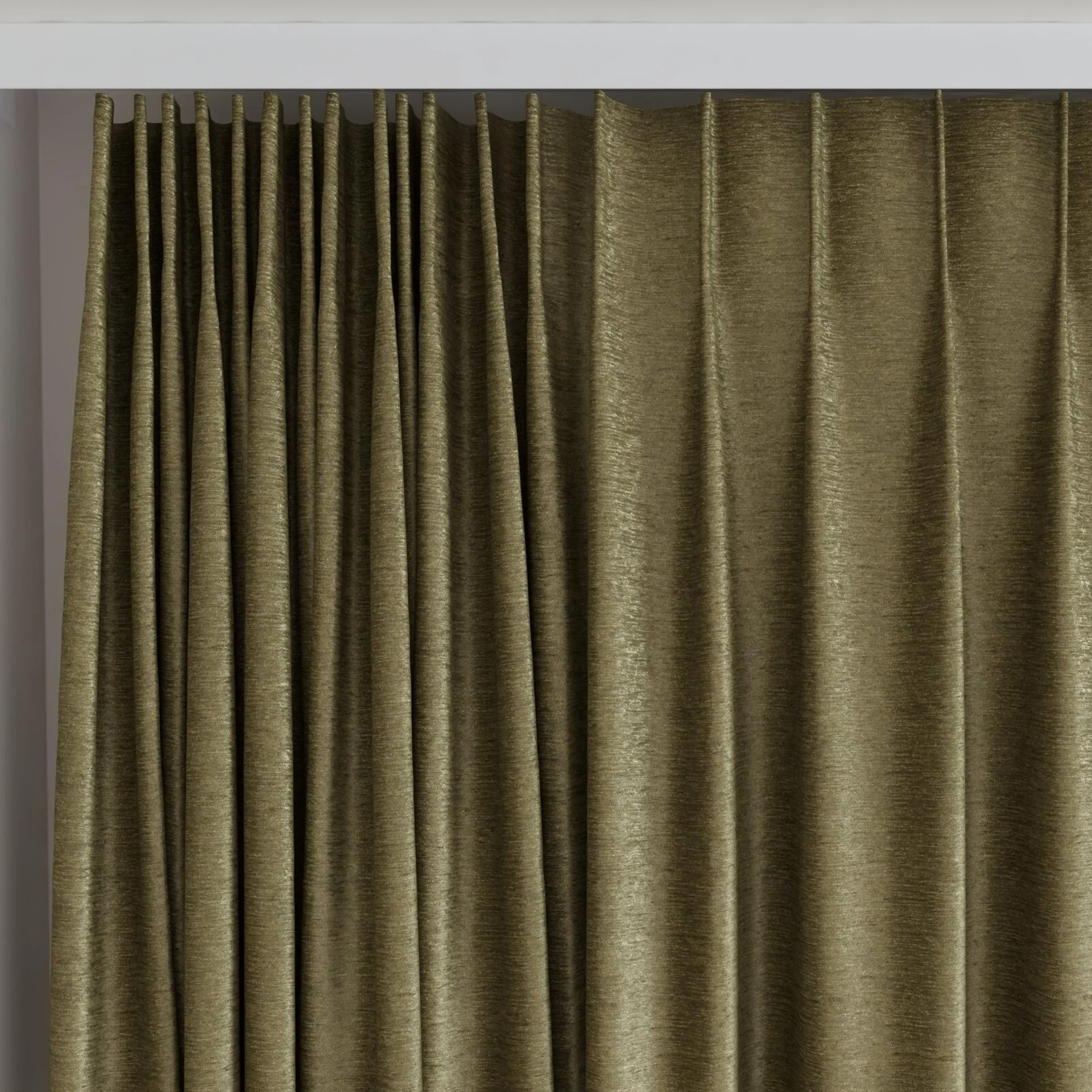 Top view of Lambada Khaki, on curtain rail