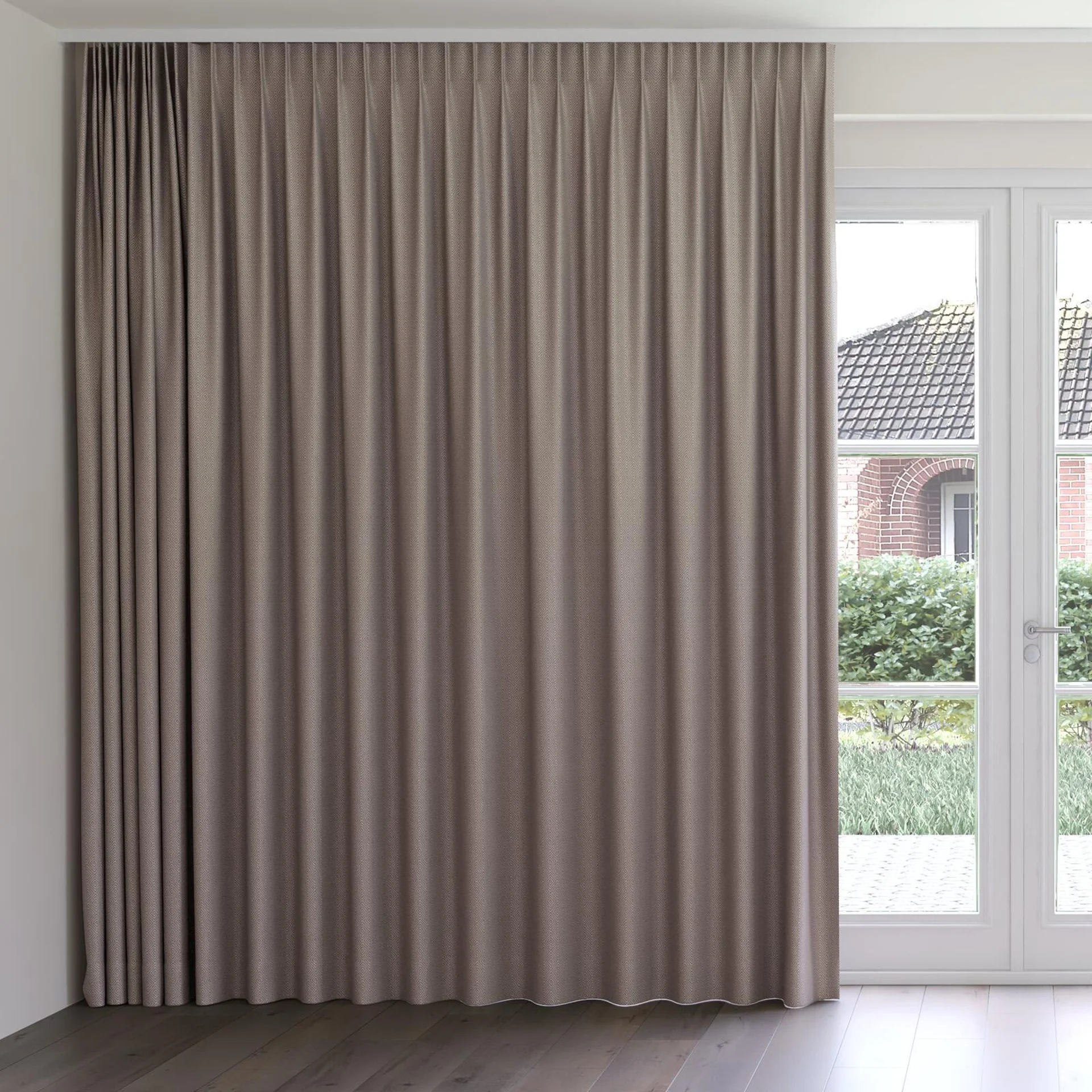 Front view of Hashtag Parma, on curtain rail