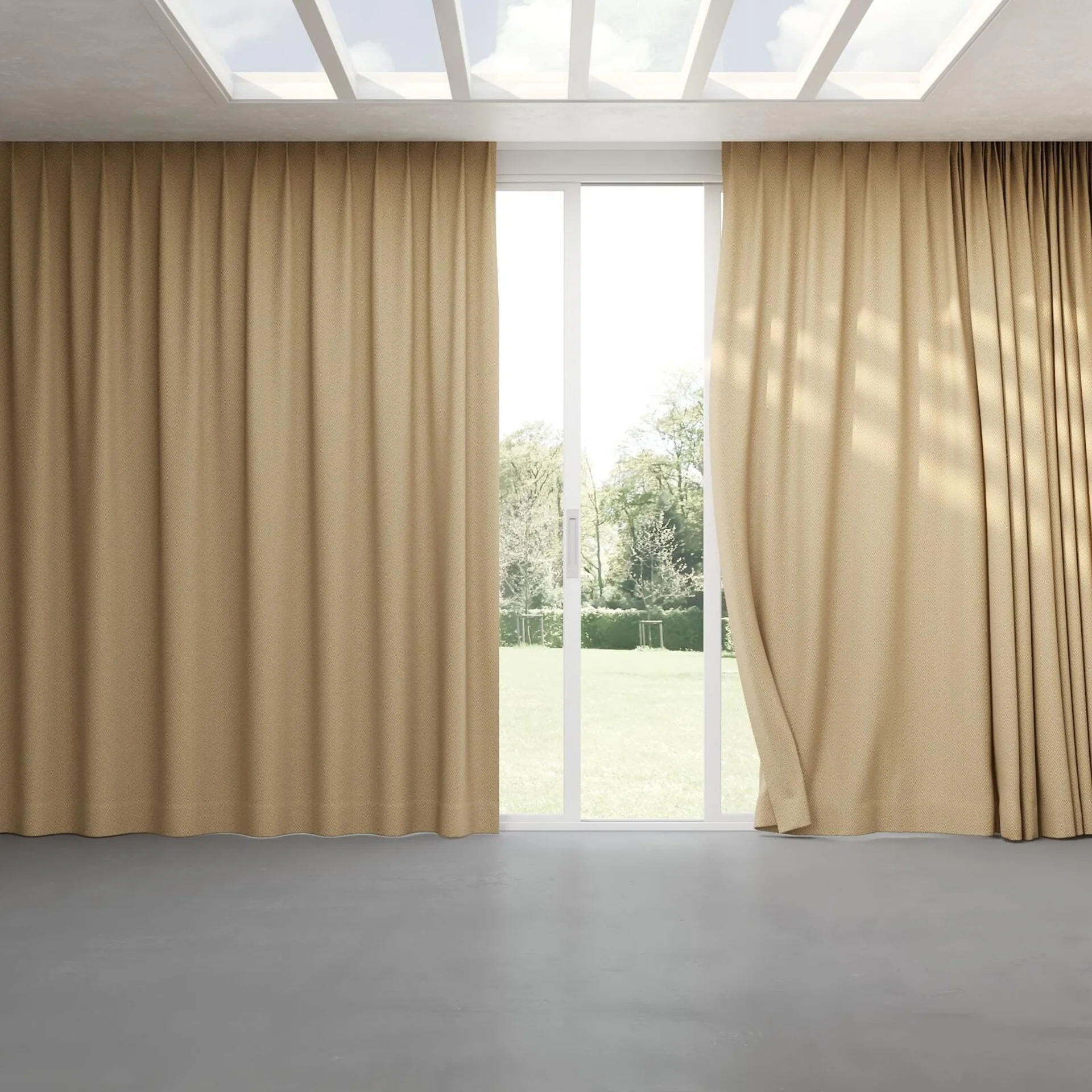 Full view of Saiph Ocre, pinch pleat