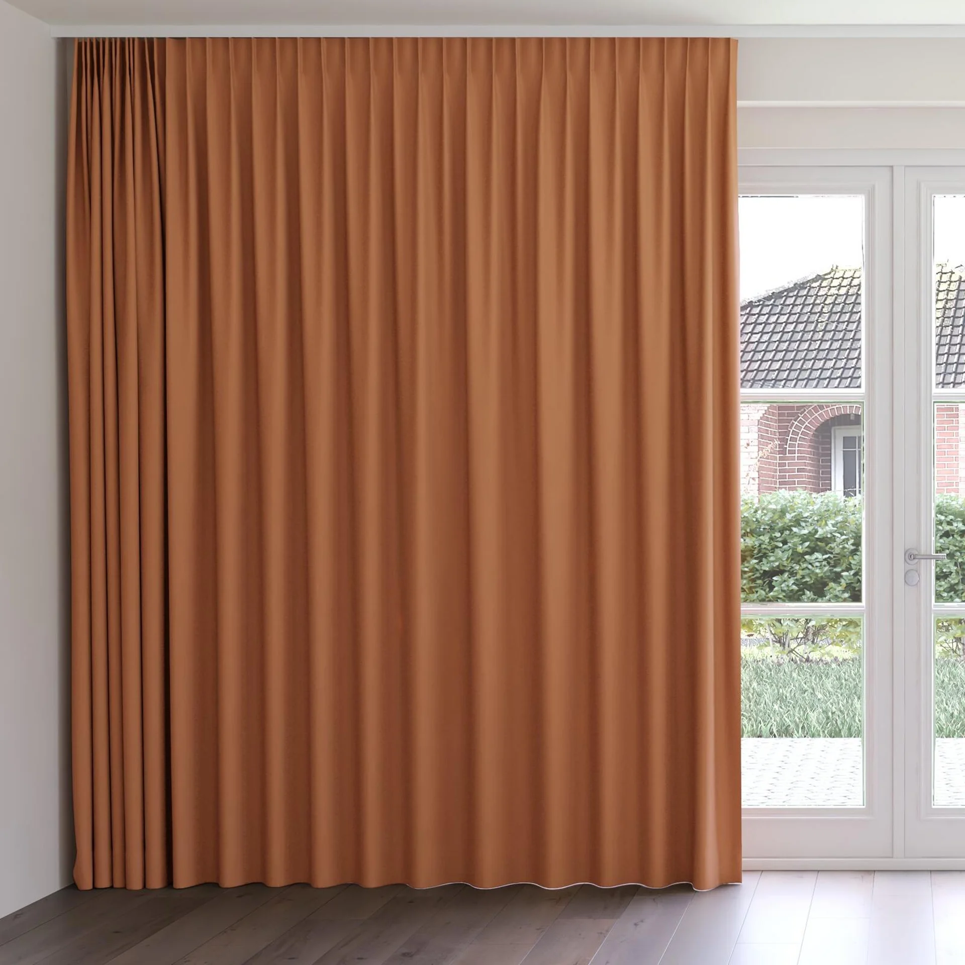 Front view of Oakley FR Brick, on curtain rail