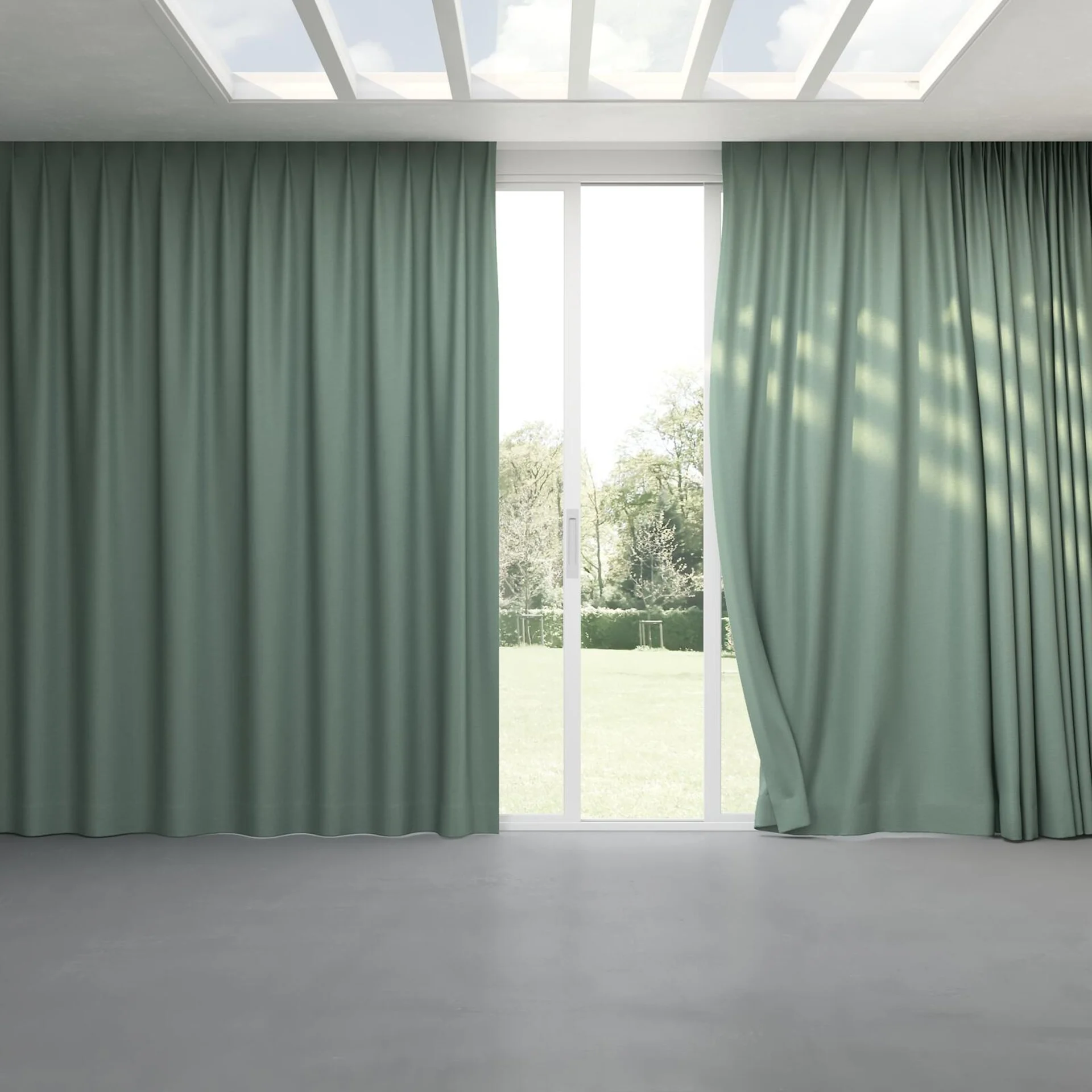 Full view of Colourwash Eco Lagoon, pinch pleat