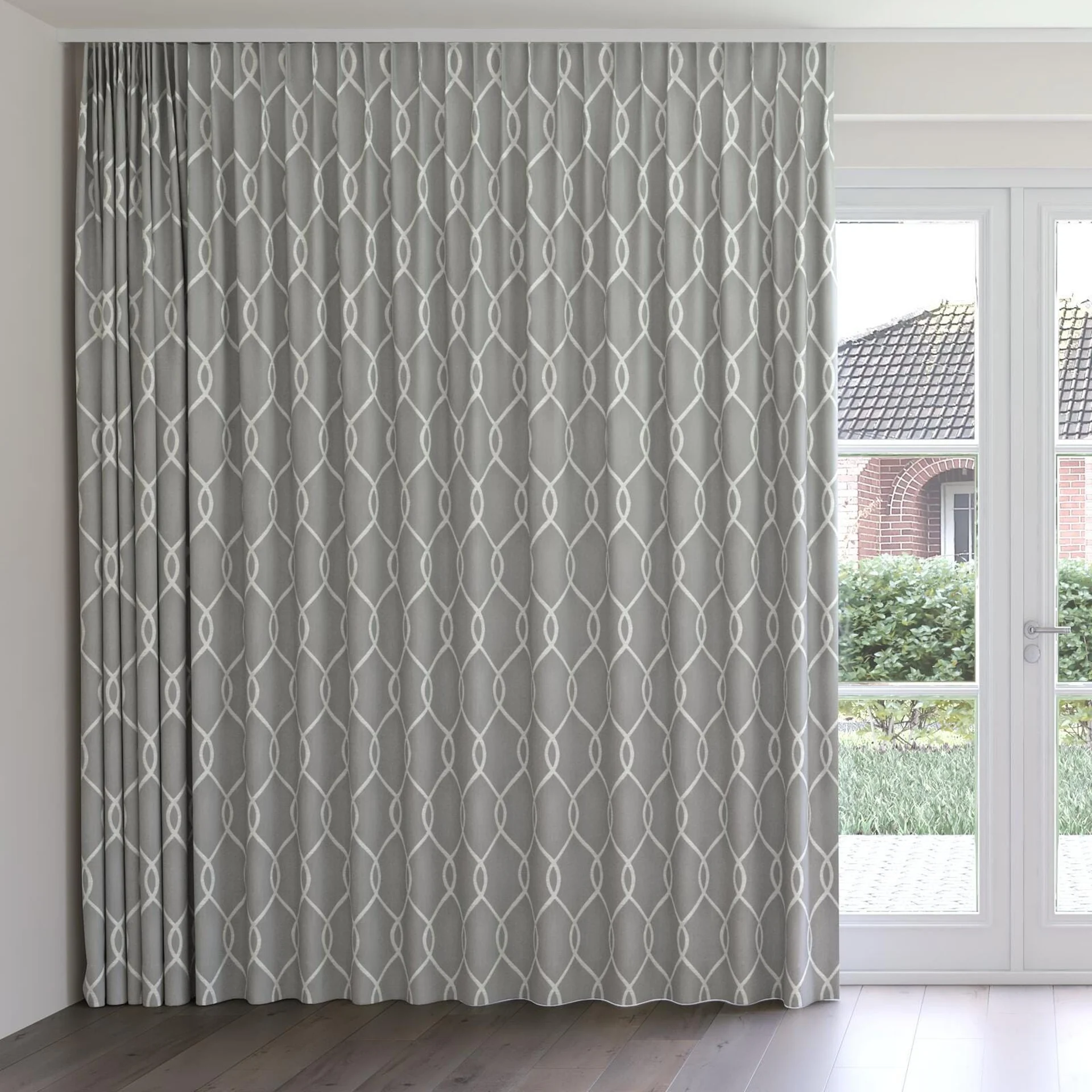 Front view of Latimer Dove, on curtain rail