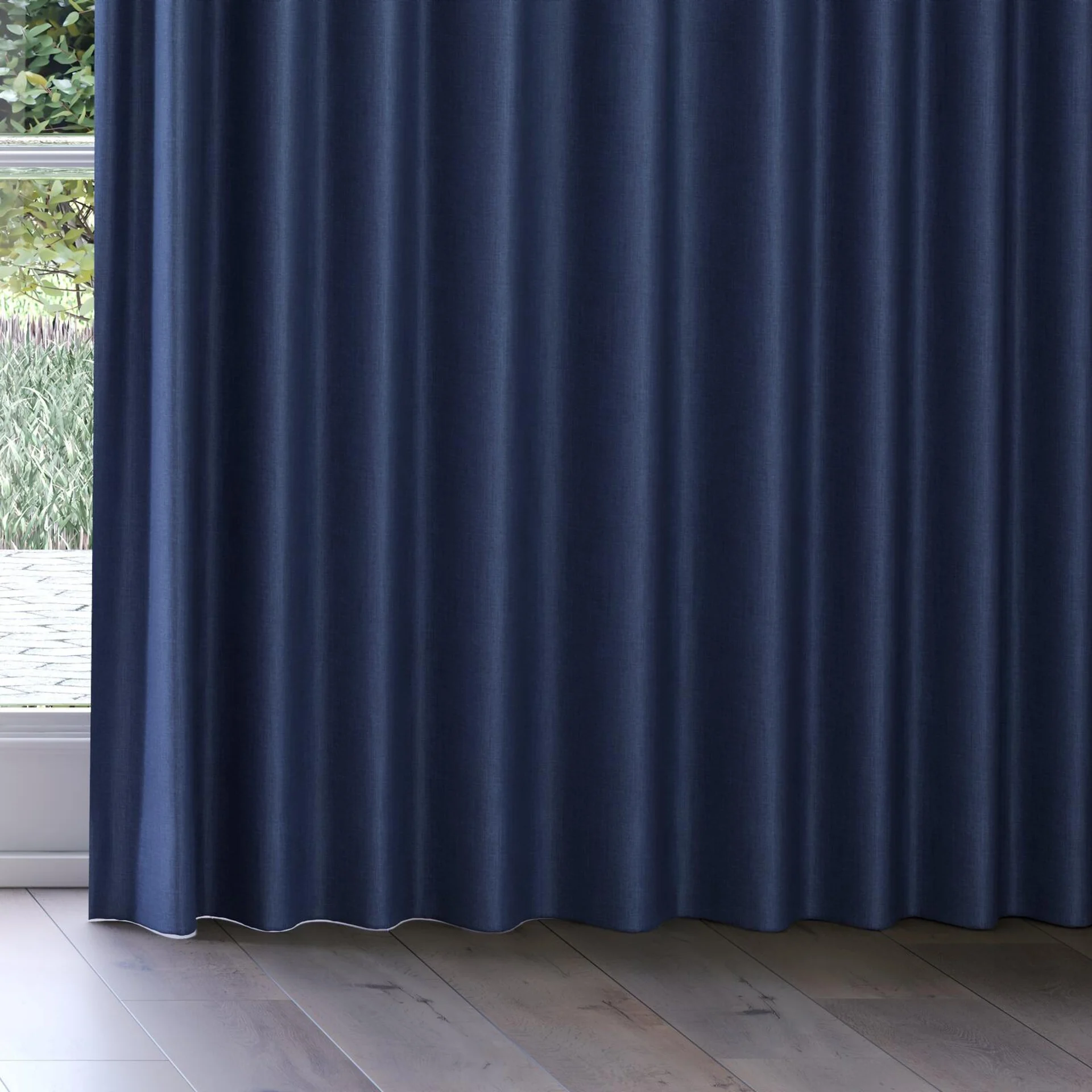 Bottom view of Kidglove Indigo, on curtain rail