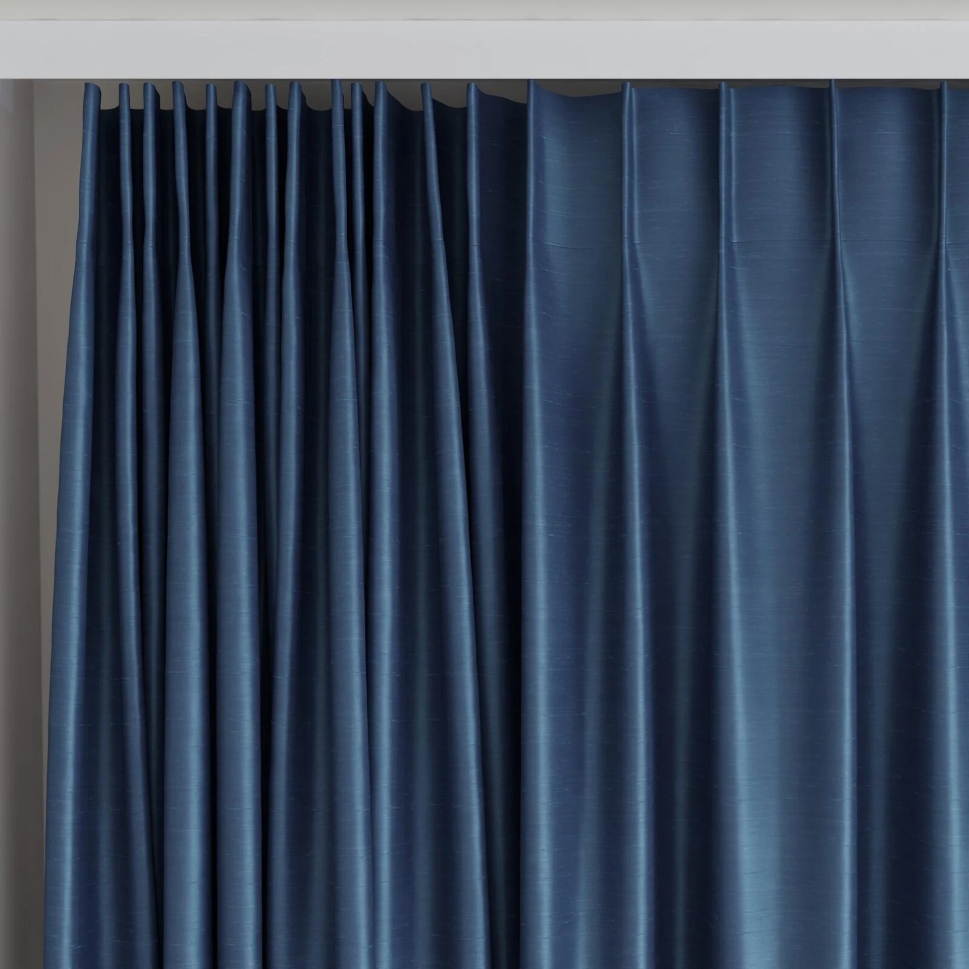 Top view of Silky Night, on curtain rail