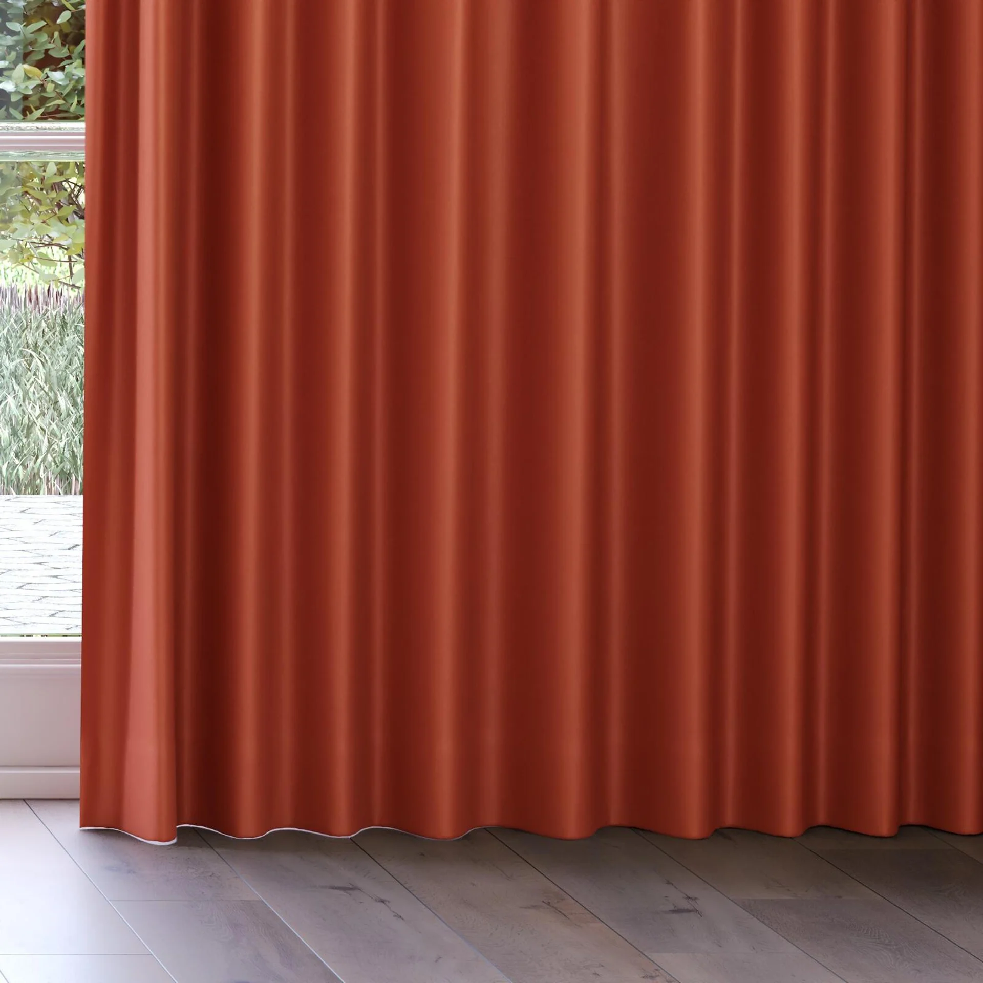 Bottom view of Re-Vive Rust, on curtain rail
