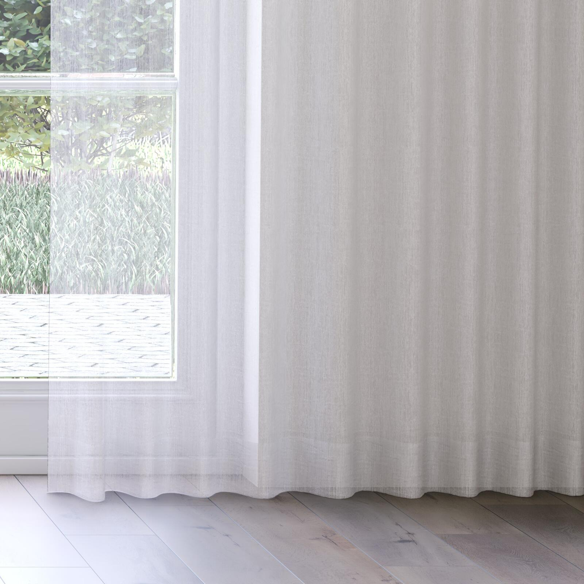 Bottom view of Vapour Dove Grey, on curtain rail