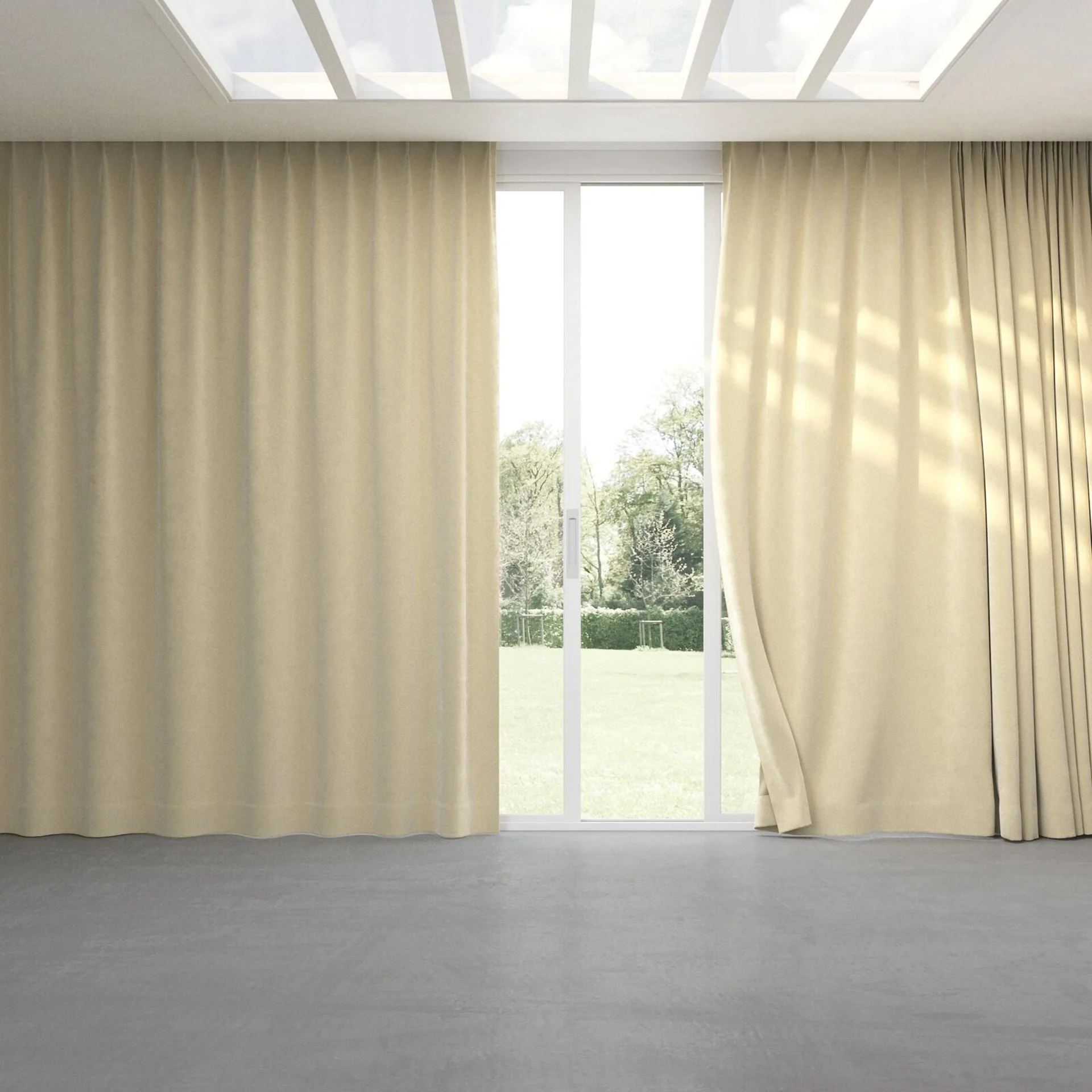 Full view of Lux Velvet Ivory 8312, pinch pleat