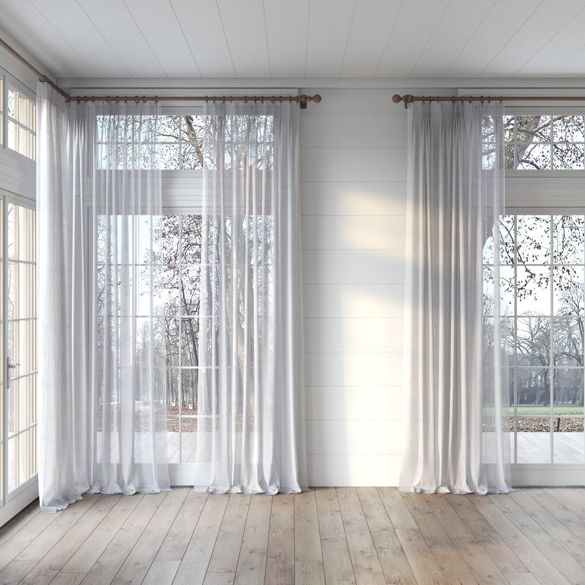 Full view of Stratus Smoke, puddled, on curtain rod