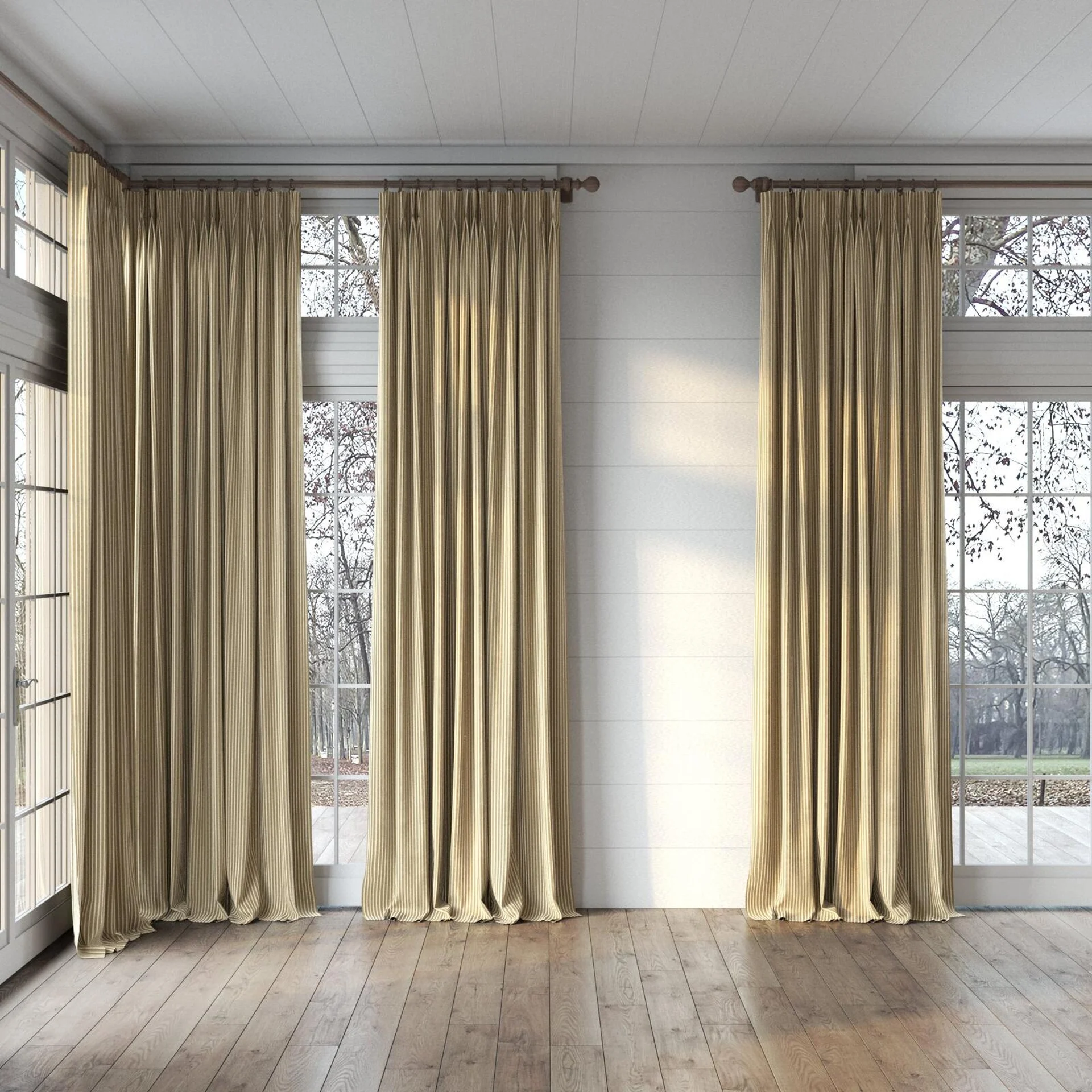 Full view of Embrace Biscoff, puddled, on curtain rod