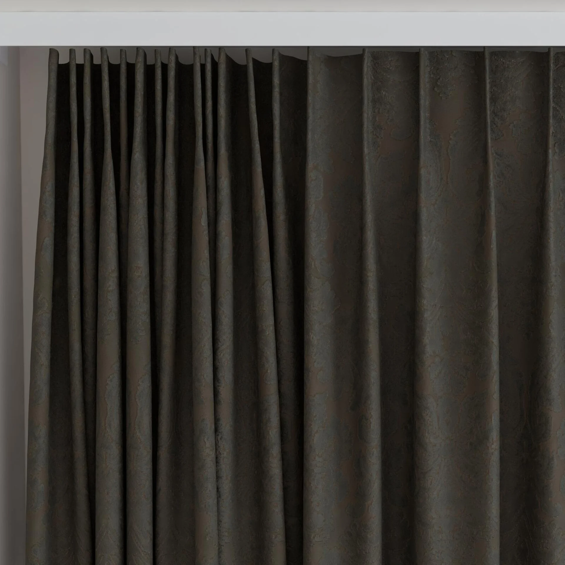 Top view of Gosh Pinecone, on curtain rail