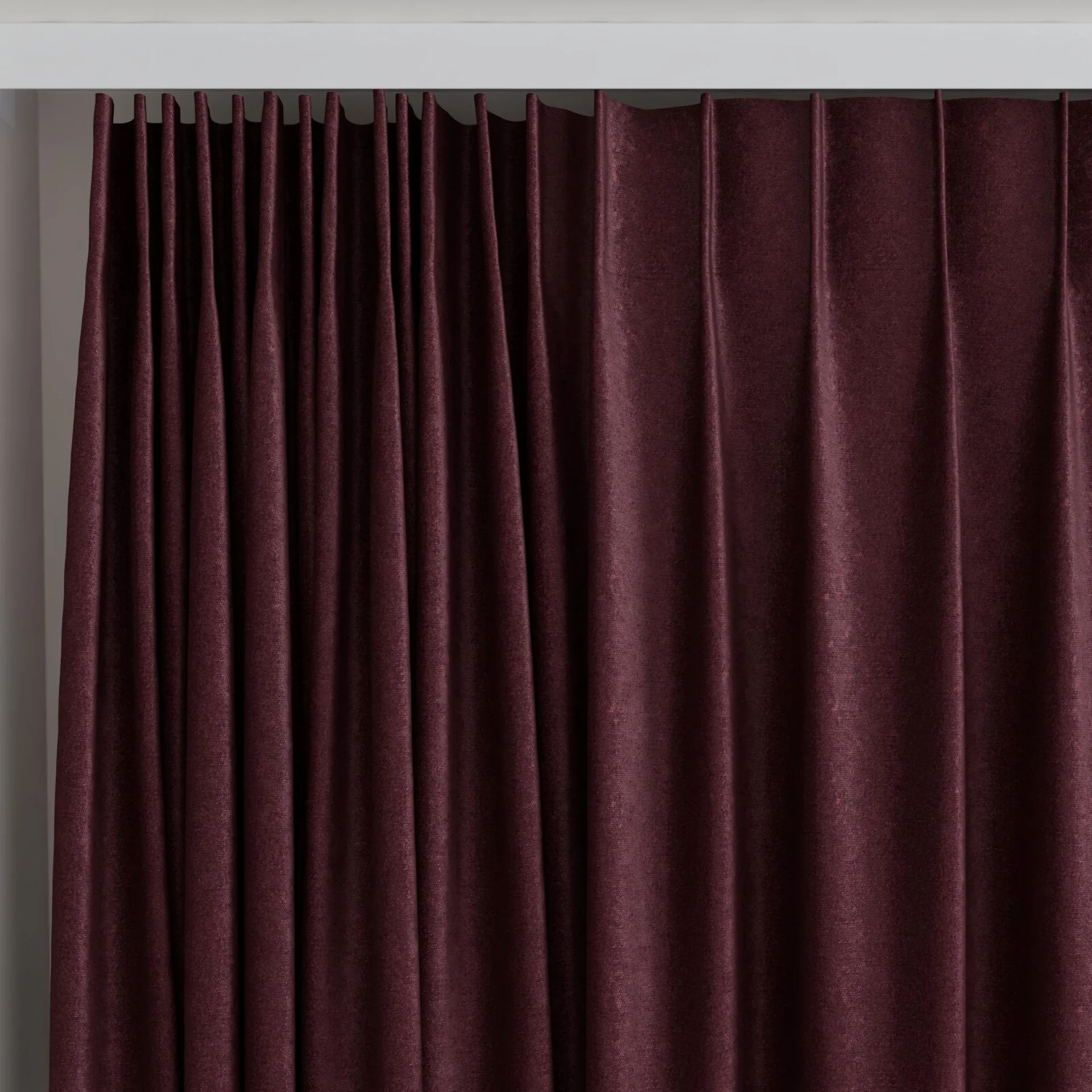Top view of Recharge Burgundy, on curtain rail