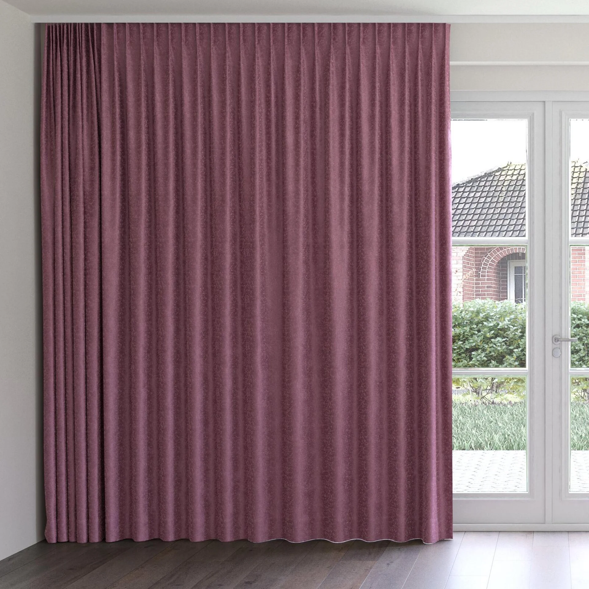 Front view of Brigadier Plum, on curtain rail