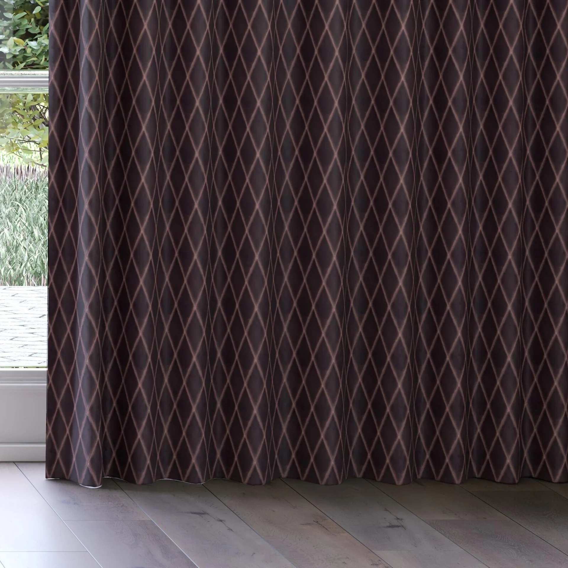 Bottom view of Pantheon Plum, on curtain rail