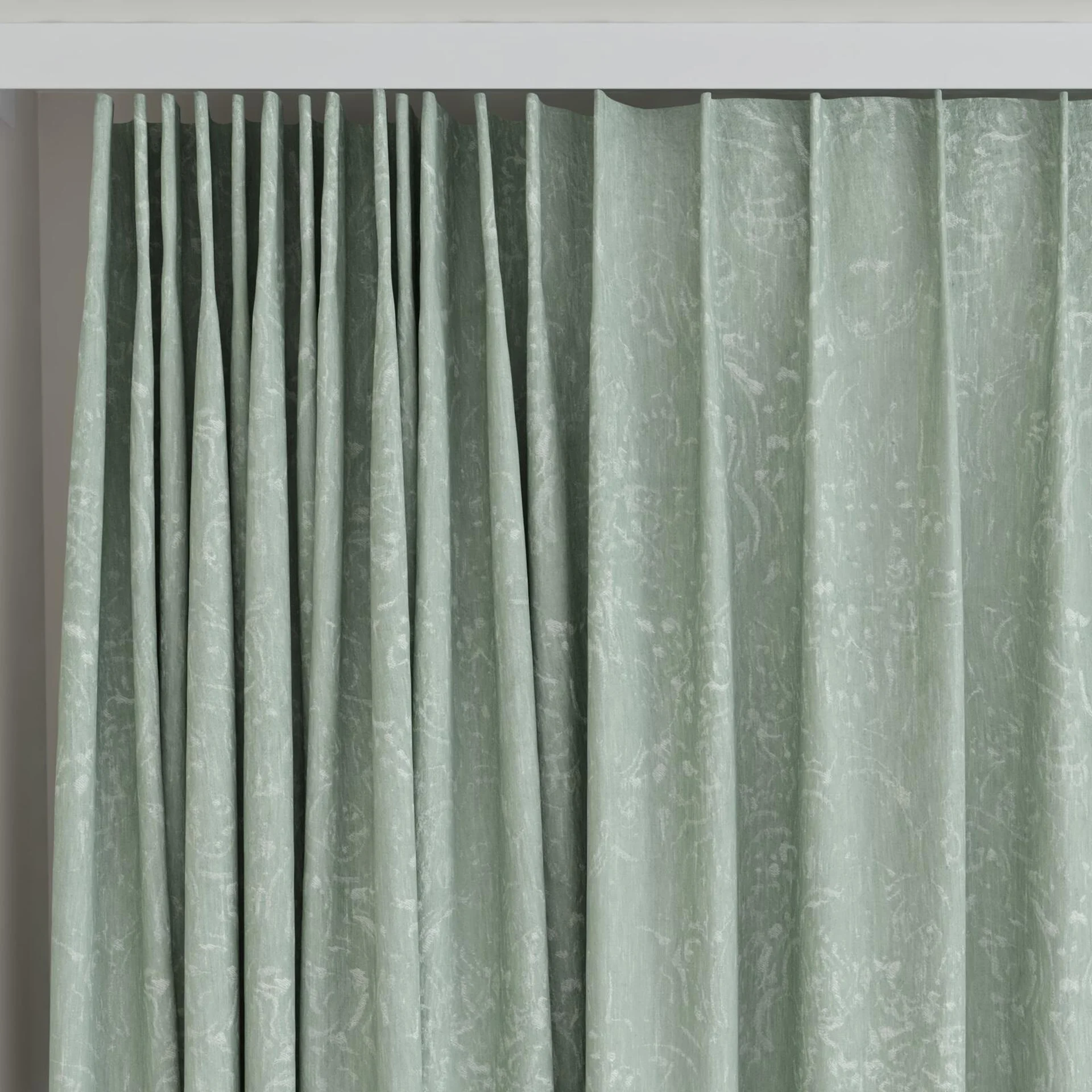 Top view of Azulejo Willow, on curtain rail
