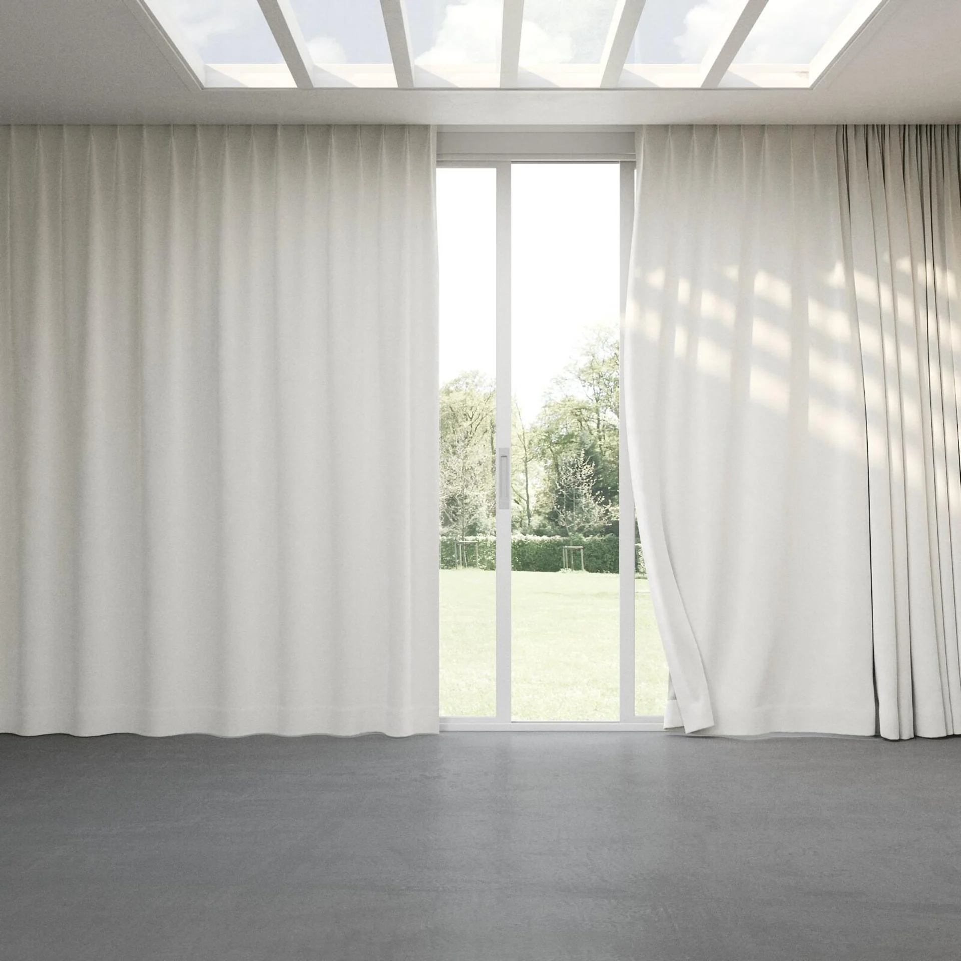 Full view of Geneva Swan, pinch pleat