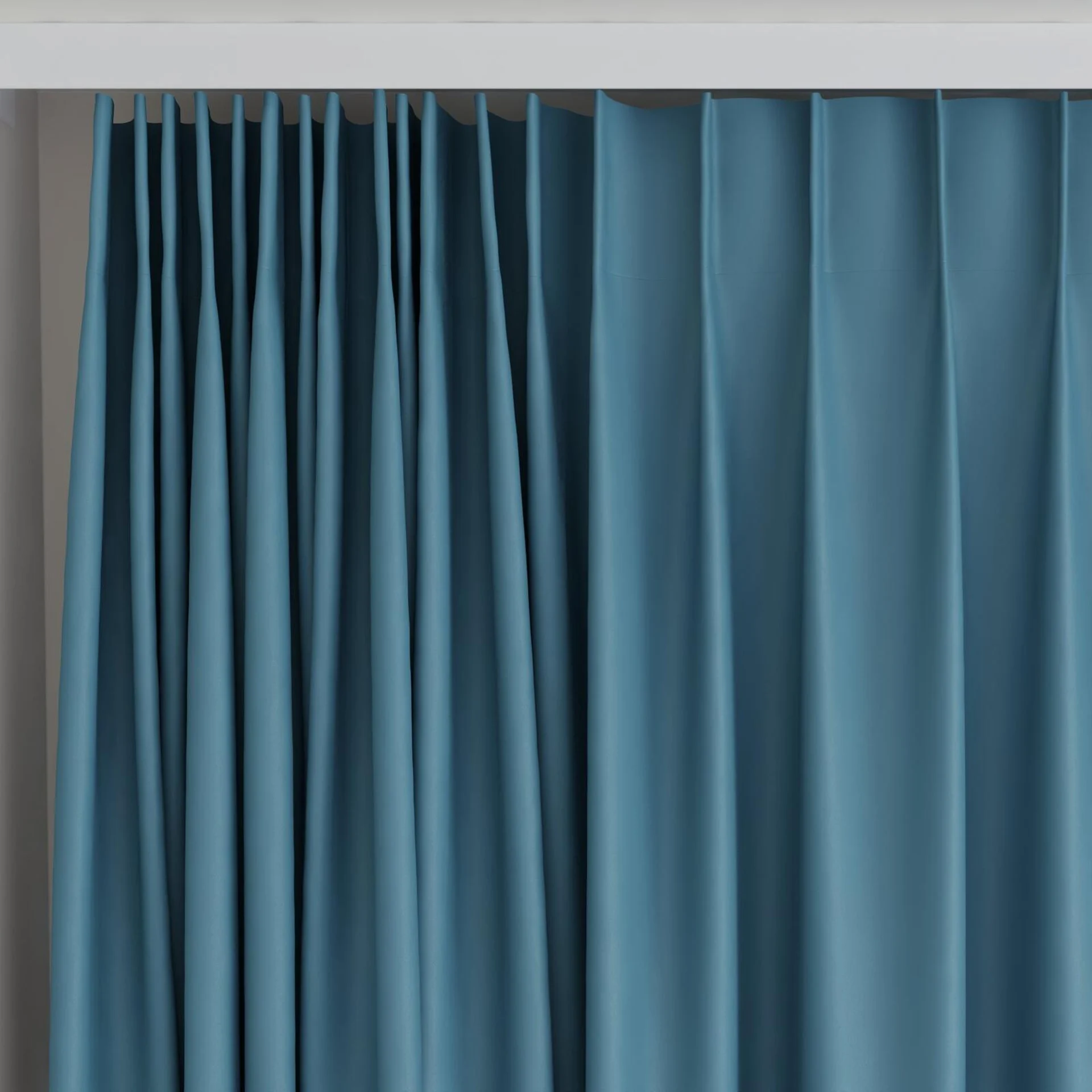 Top view of Ultra Dim Teal, on curtain rail