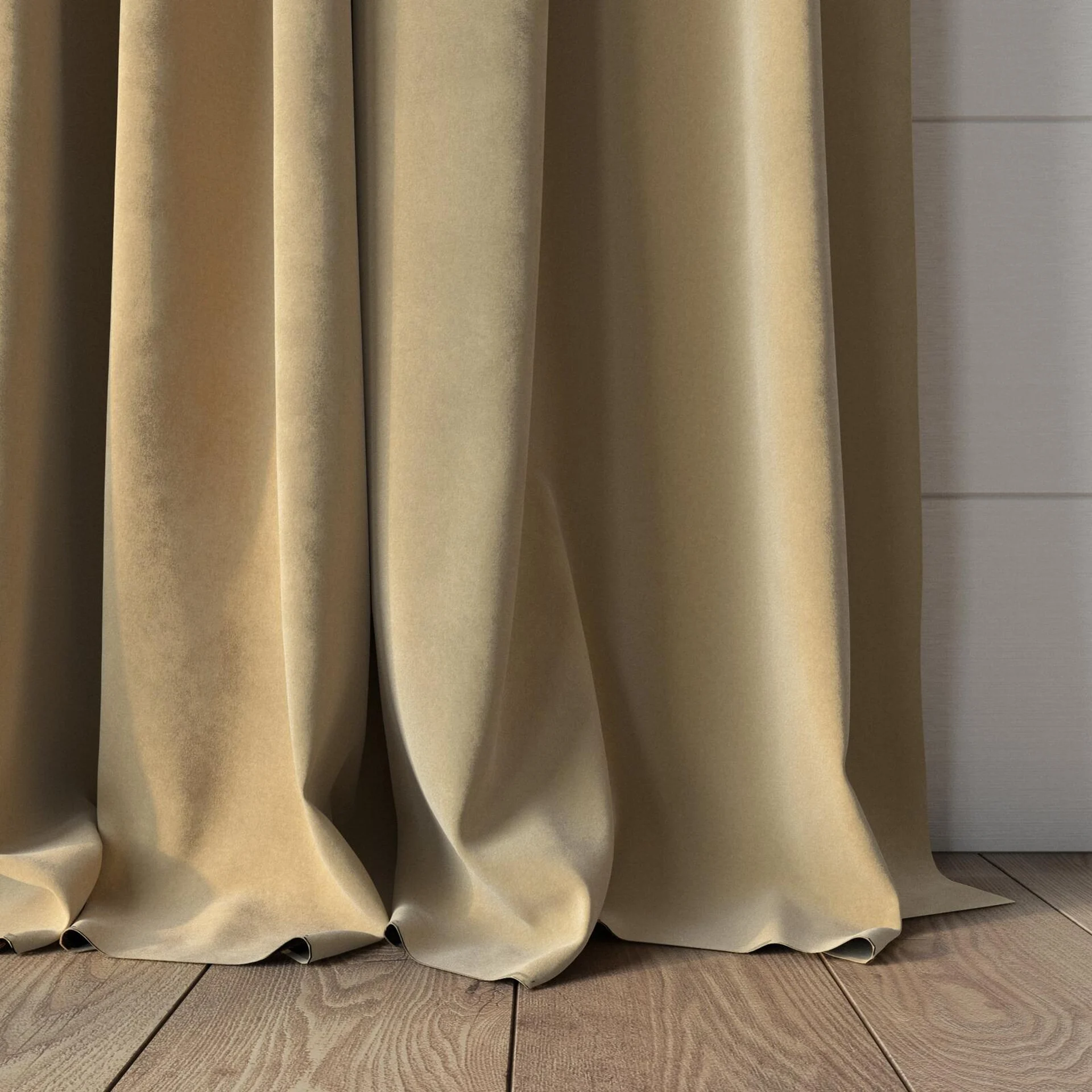 Bottom view of Lux Velvet Linen 8302, puddled, on curtain rod