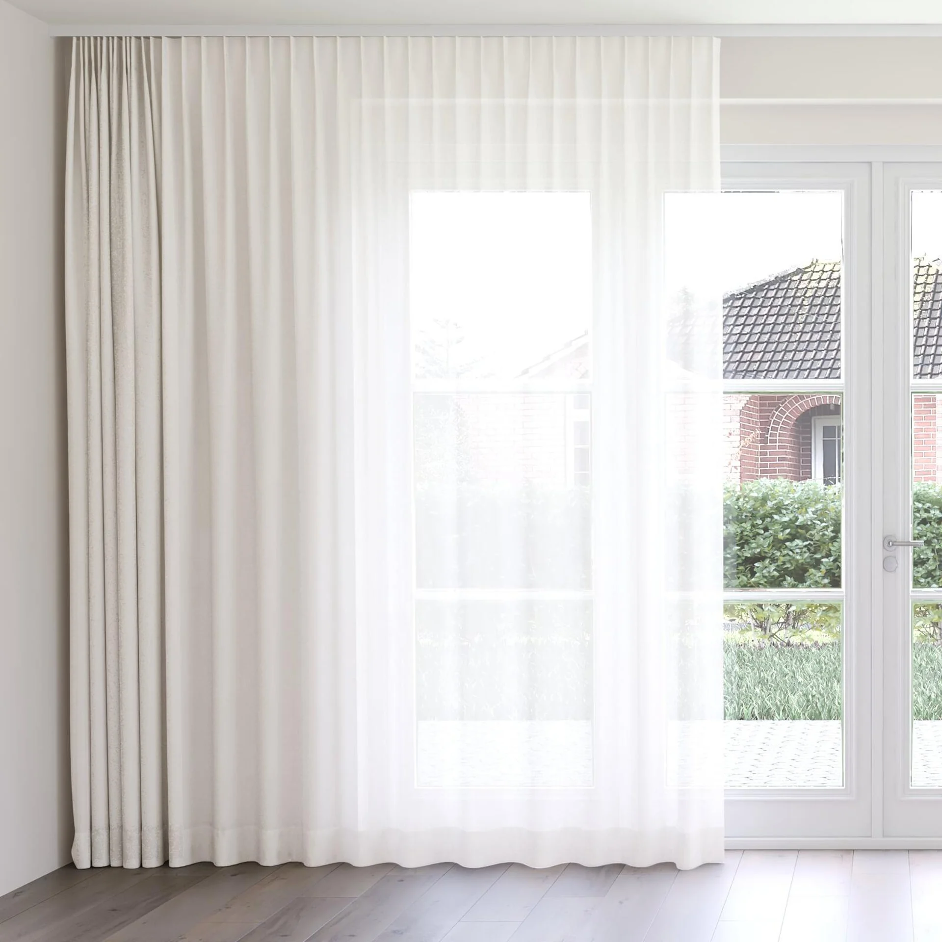 Front view of Balance Parchment, on curtain rail