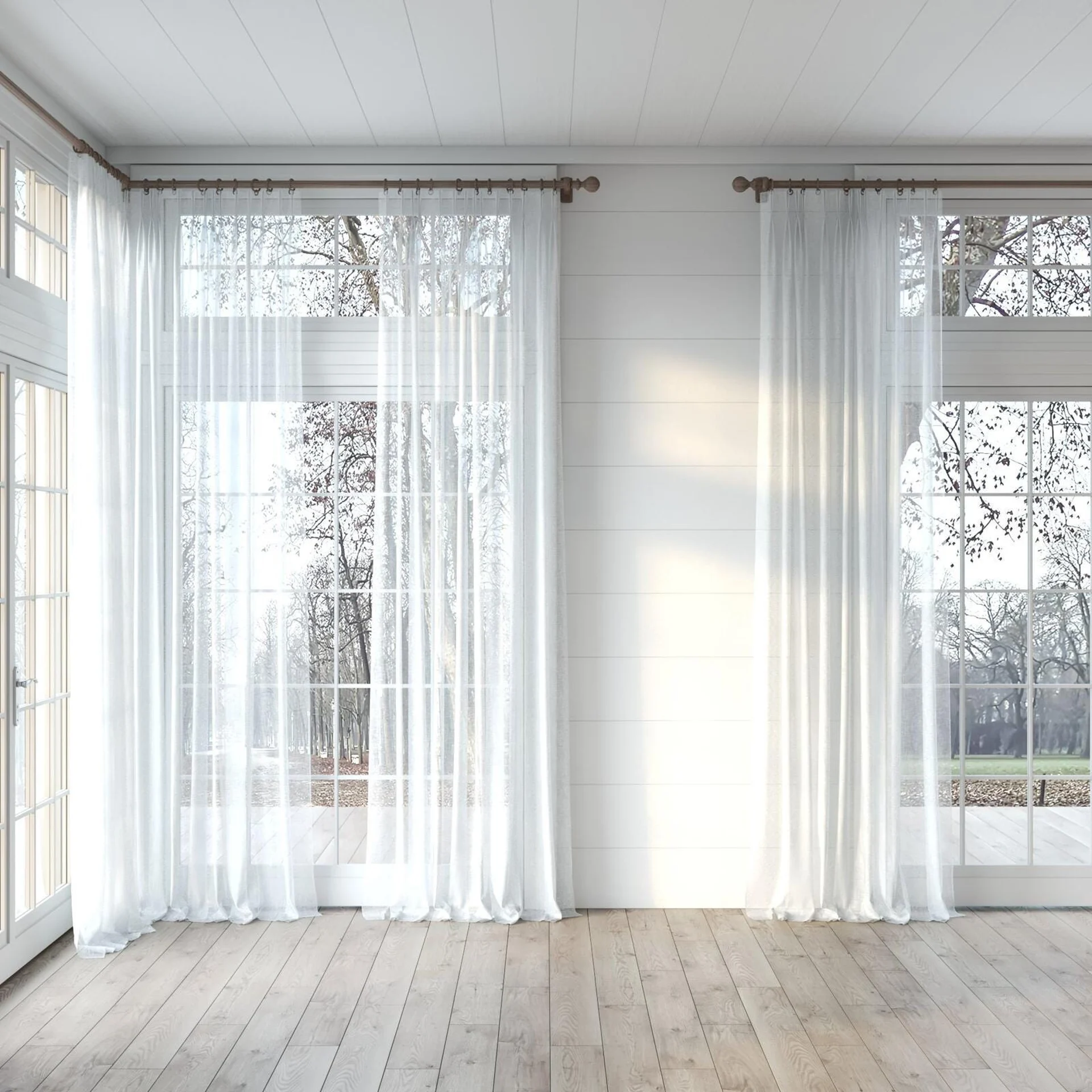 Full view of Natura Recycled Alabaster, puddled, on curtain rod