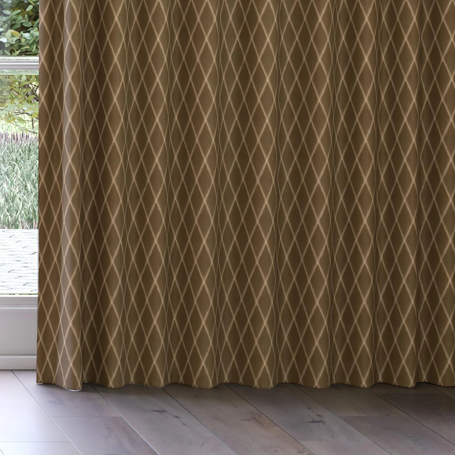 Bottom view of Pantheon Caramel, on curtain rail