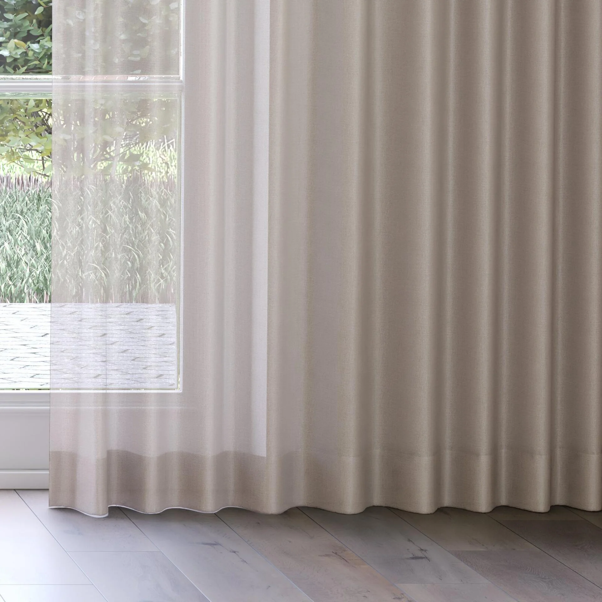 Bottom view of Jermian Linen, on curtain rail