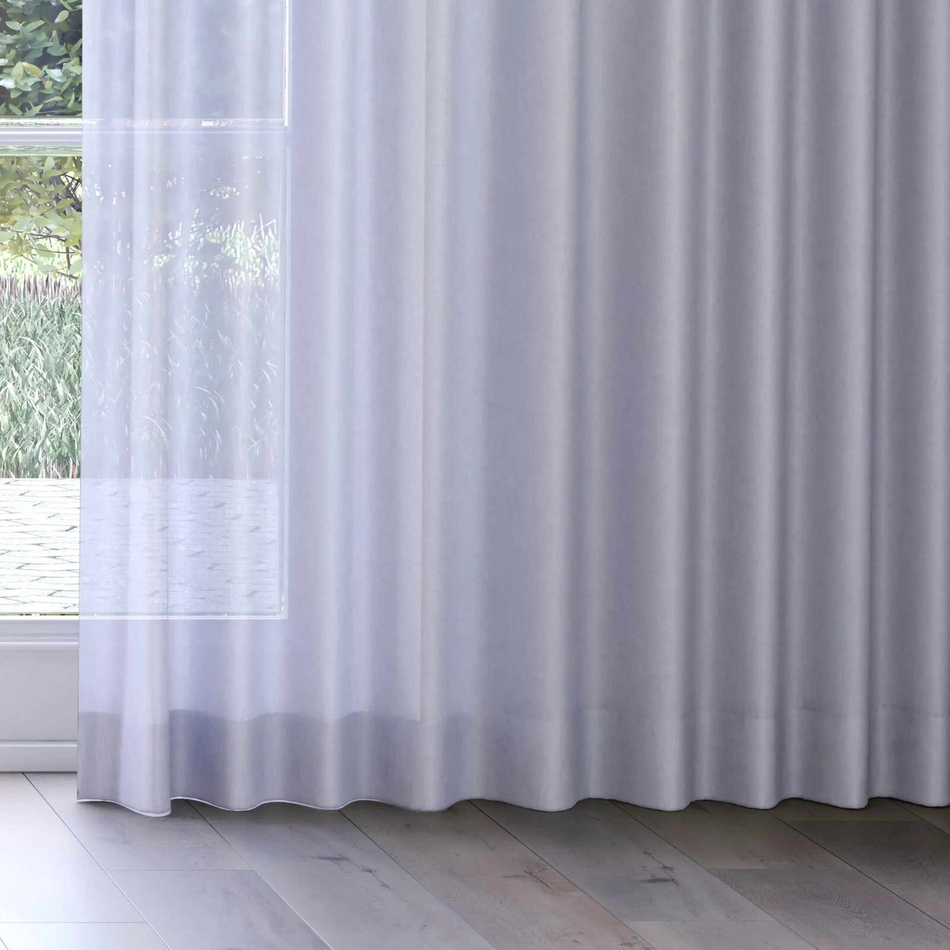 Bottom view of Flo II Silver, on curtain rail