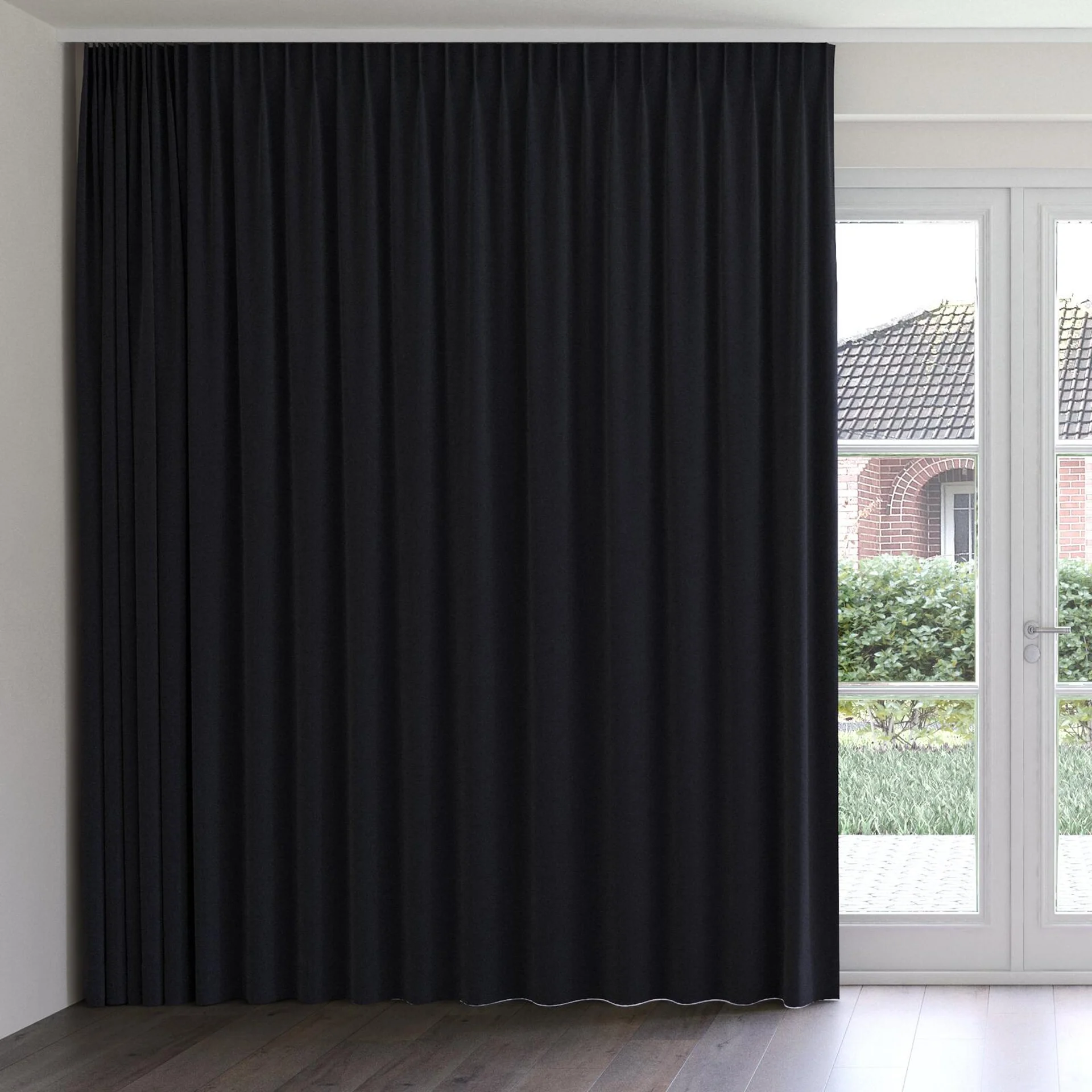 Front view of Vienna Black Tie, on curtain rail