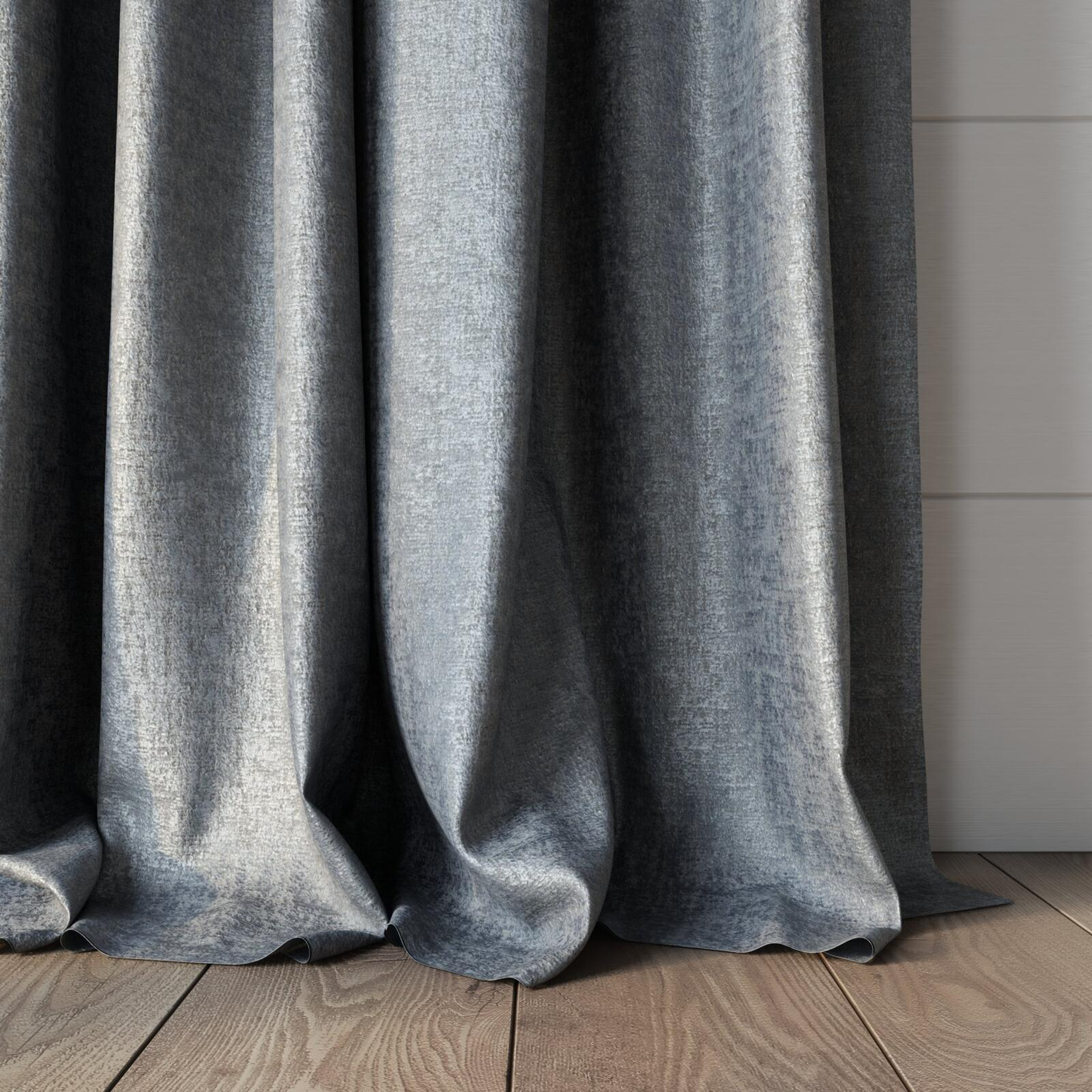 Bottom view of Hug Spa, puddled, on curtain rod