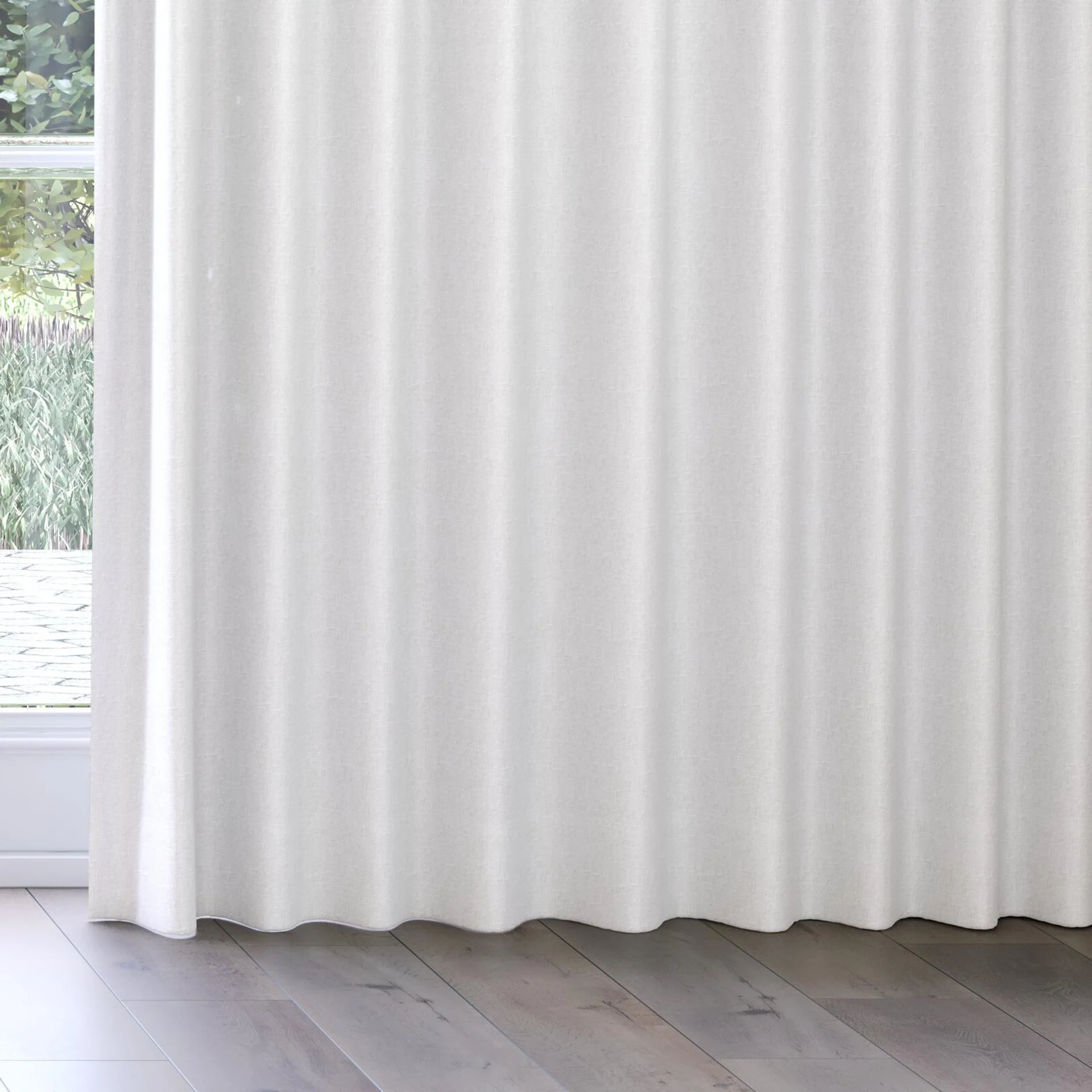 Bottom view of Retreat Blackout Pebble, on curtain rail