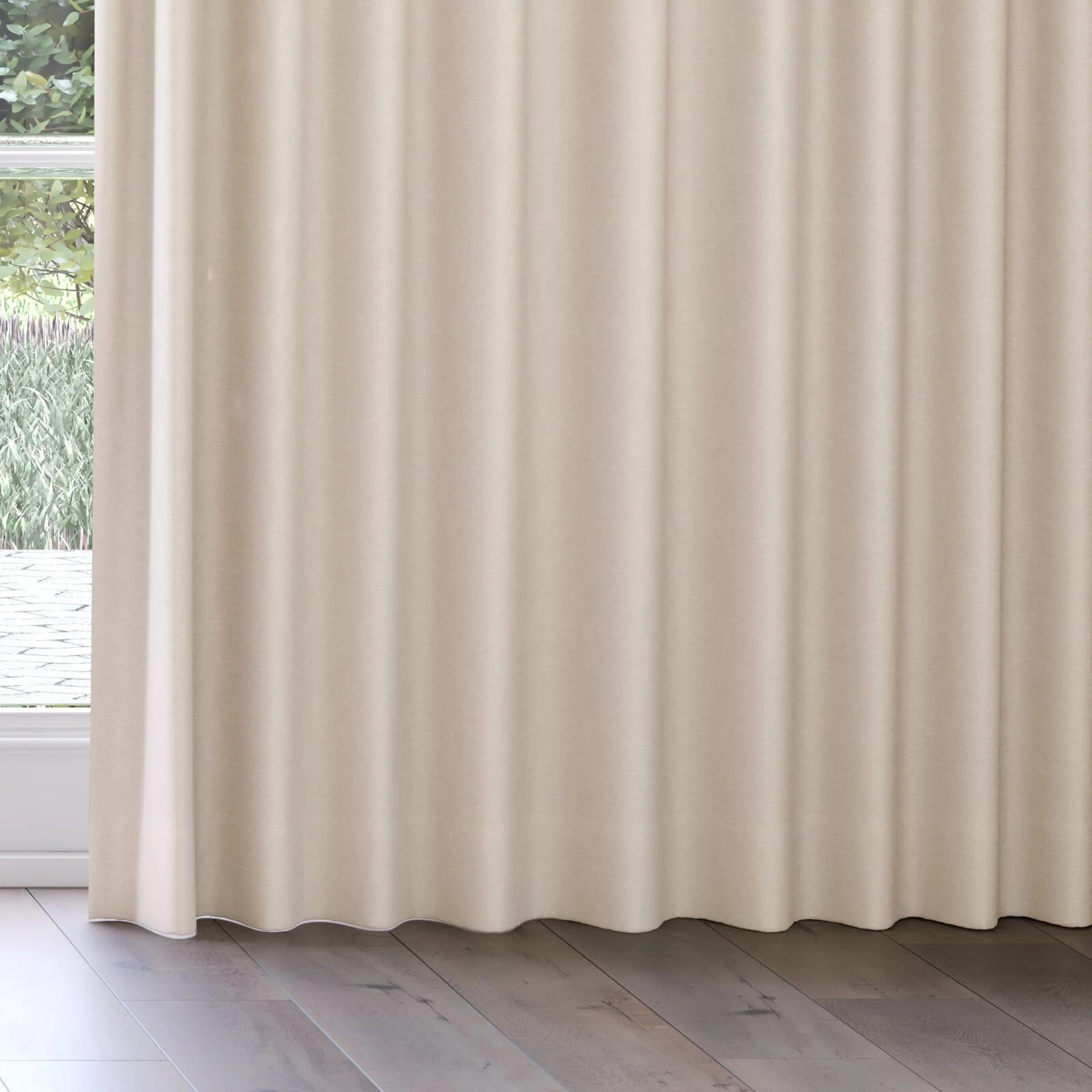 Bottom view of Maharaja II Raw Silk, on curtain rail