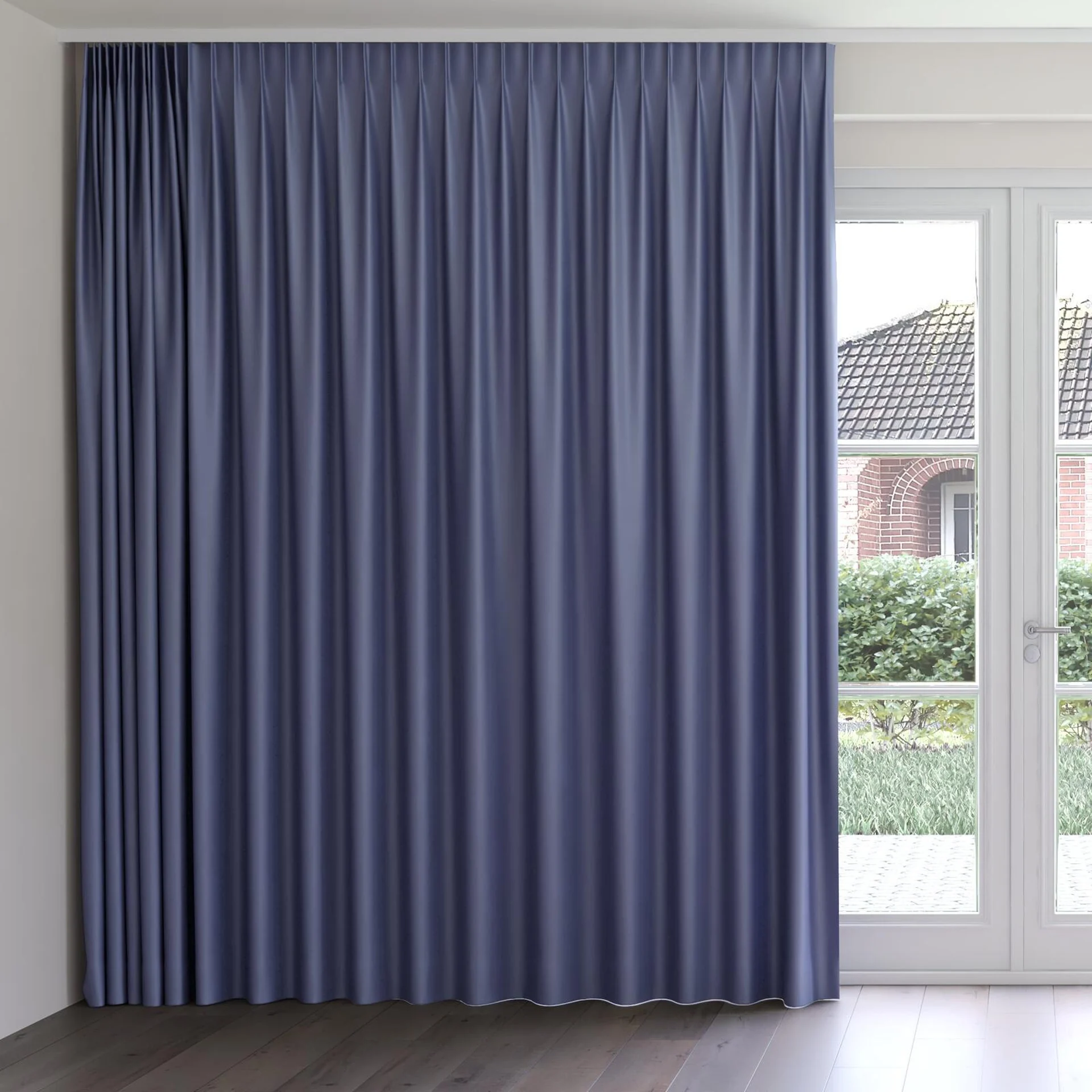 Front view of Hastings Denim, on curtain rail