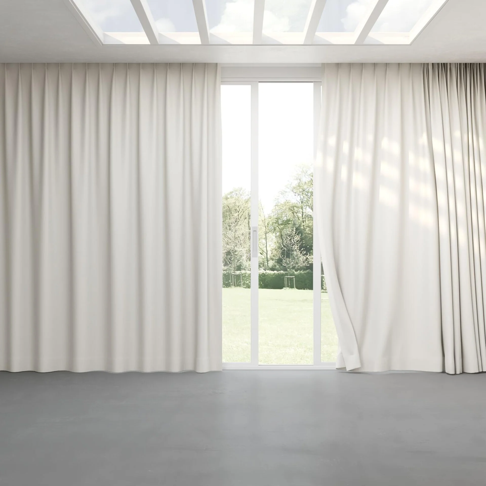 Full view of Trailblazer Ivory, pinch pleat