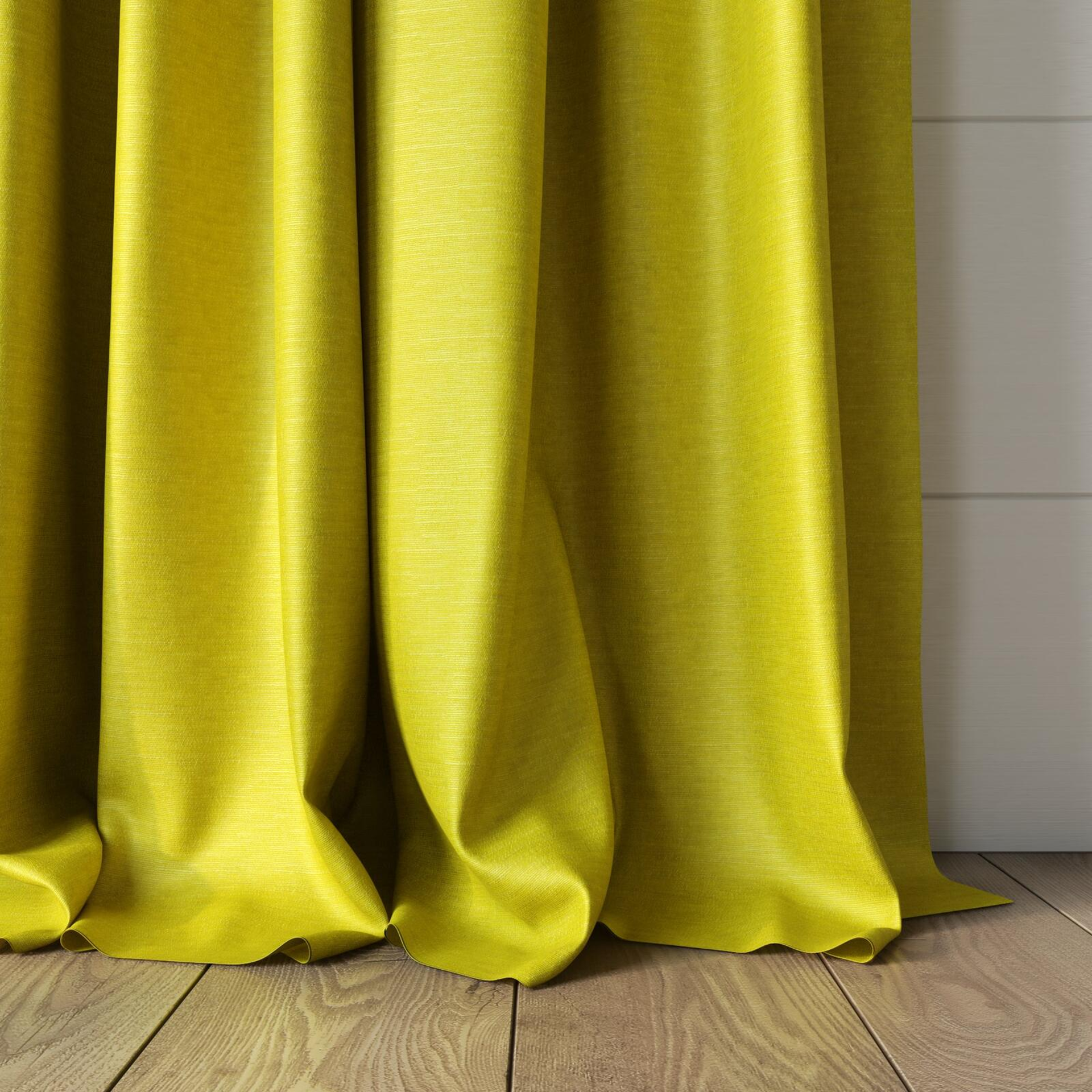 Bottom view of Provence Sulphur, puddled, on curtain rod