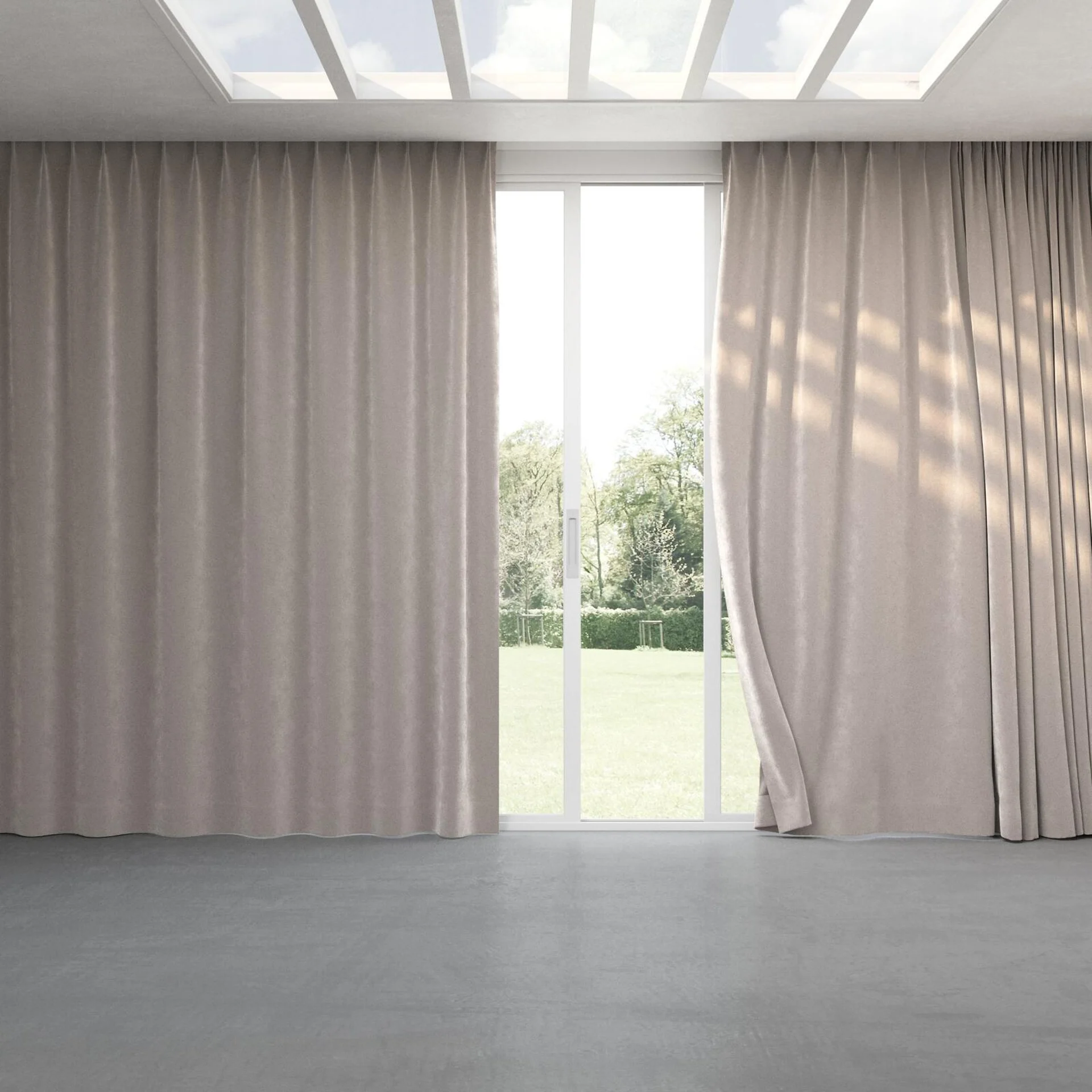 Full view of Lux Velvet Aluminium 8701, pinch pleat