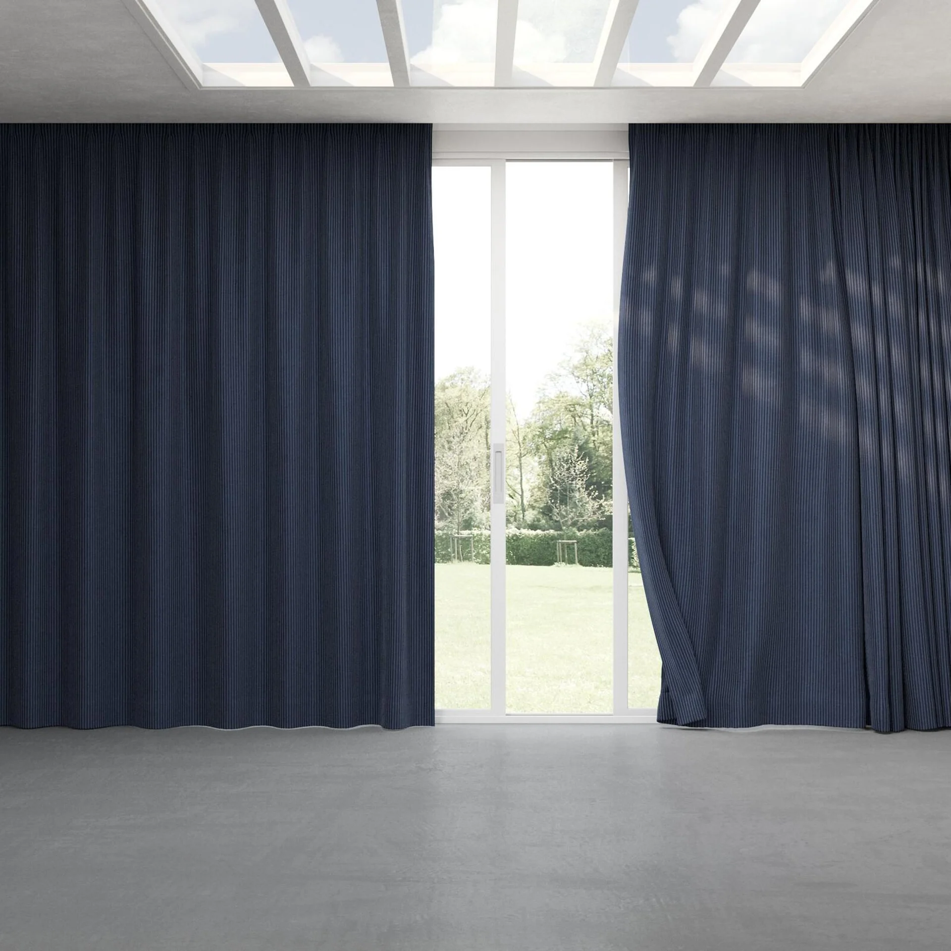 Full view of Embrace Navy, pinch pleat