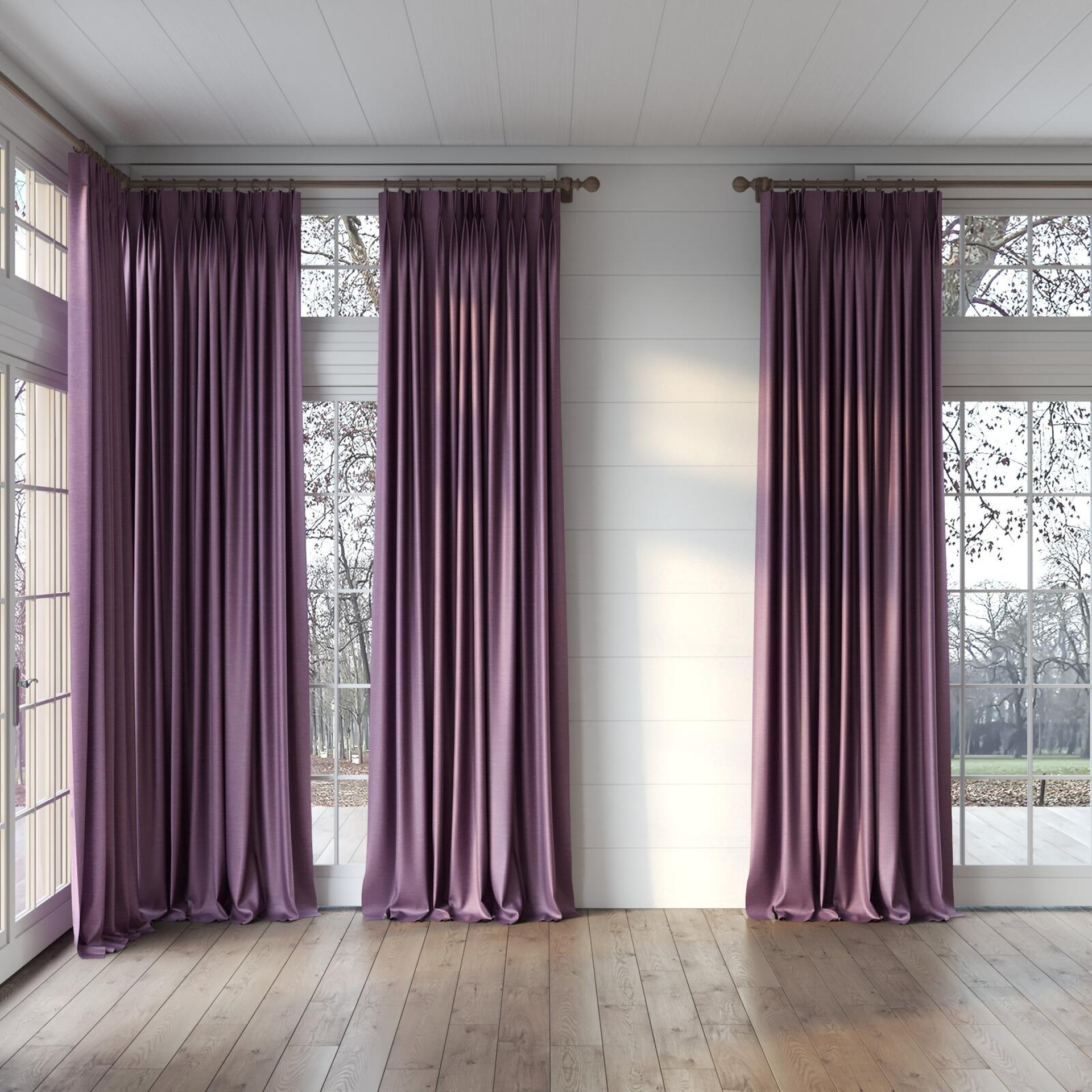 Full view of Provence Parma, puddled, on curtain rod