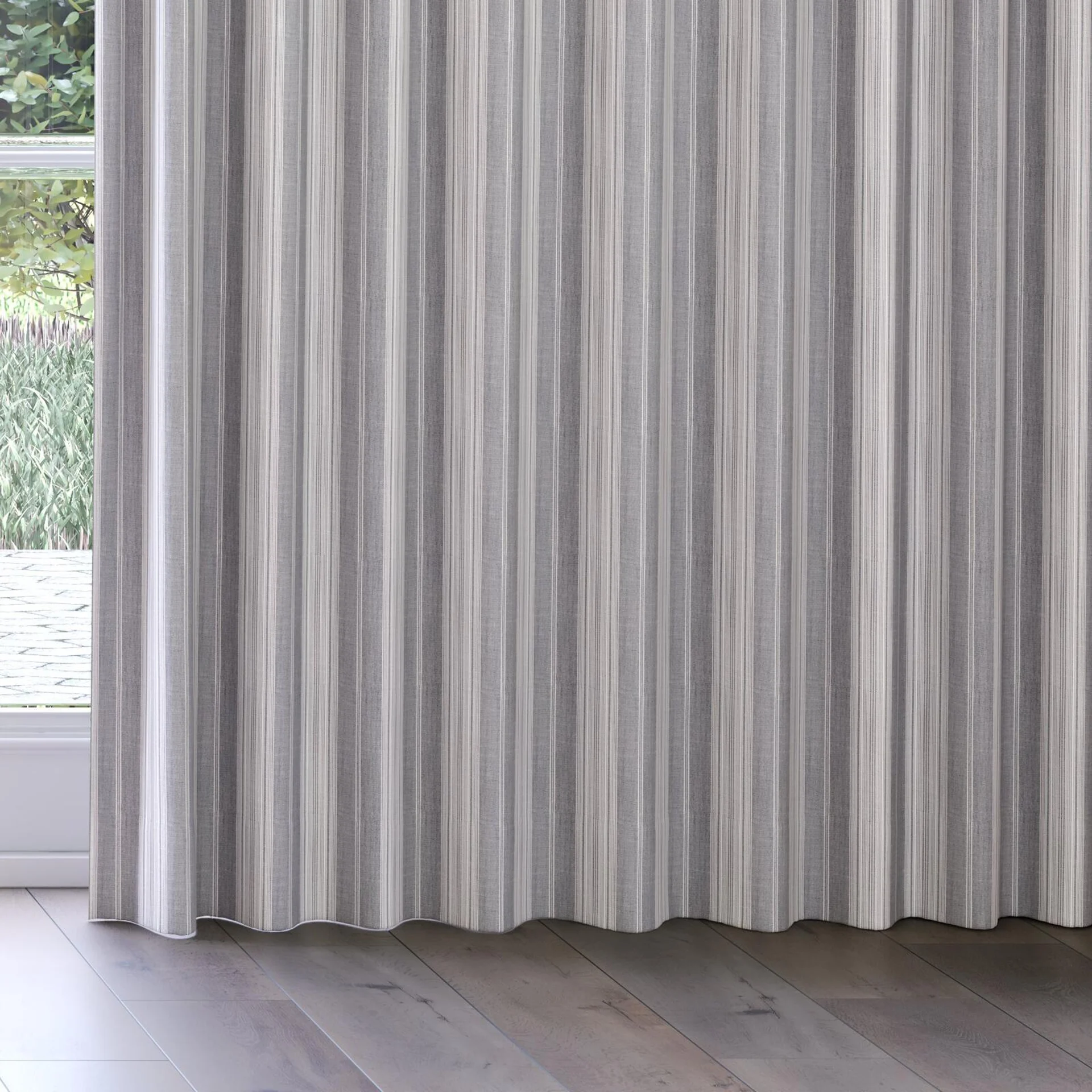 Bottom view of Chambray Multi Black, on curtain rail