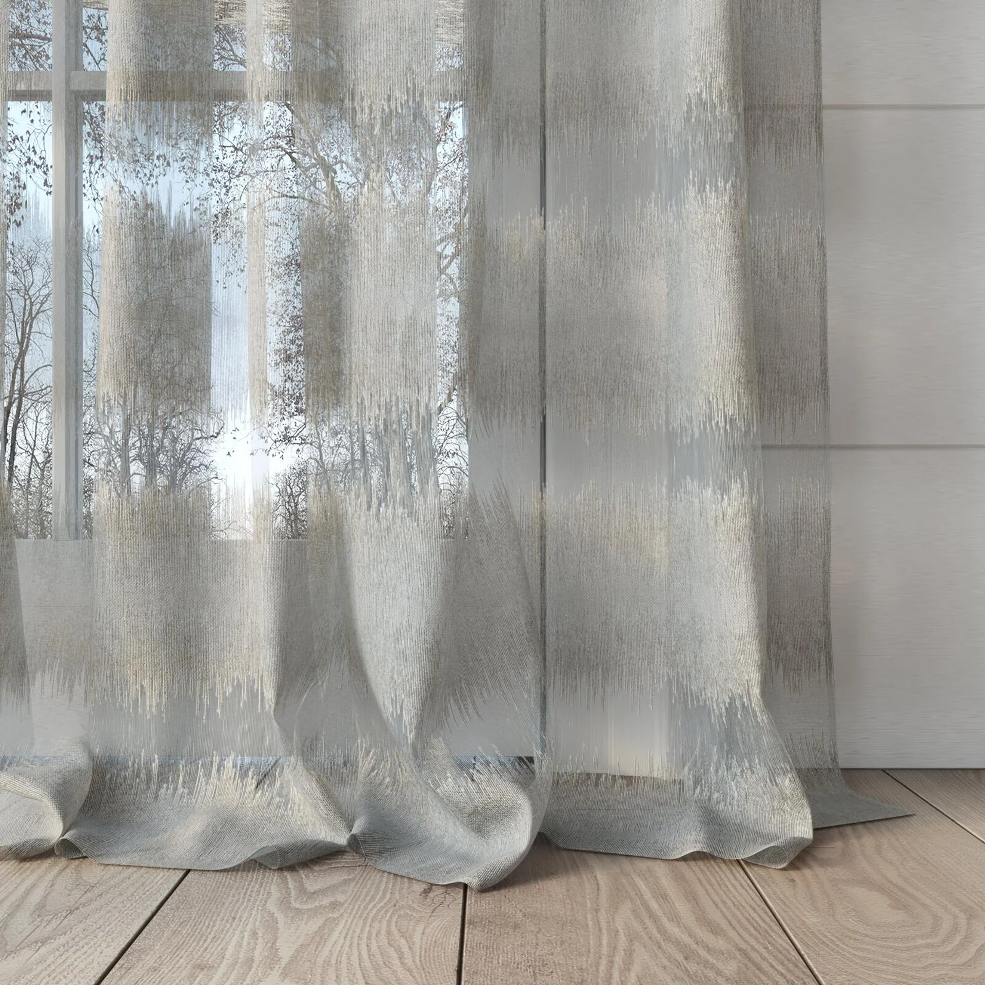 Bottom view of Speed Dune, puddled, on curtain rod