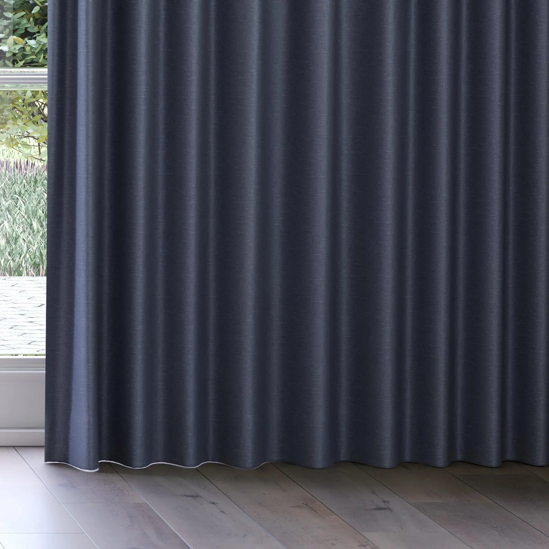 Bottom view of Banksia Indigo, on curtain rail