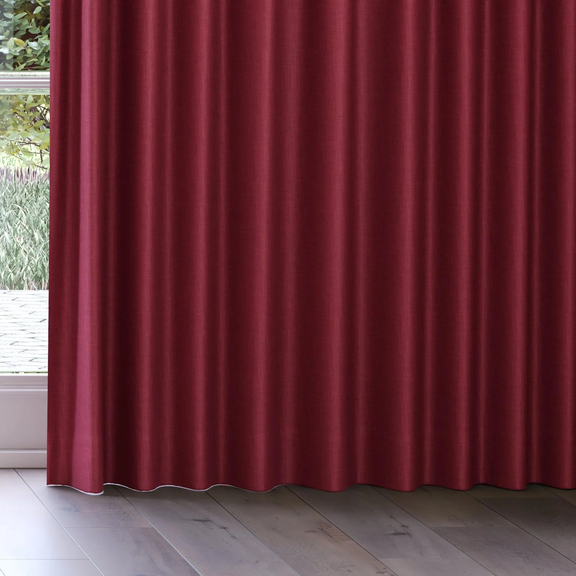 Bottom view of Frisco Cerise, on curtain rail