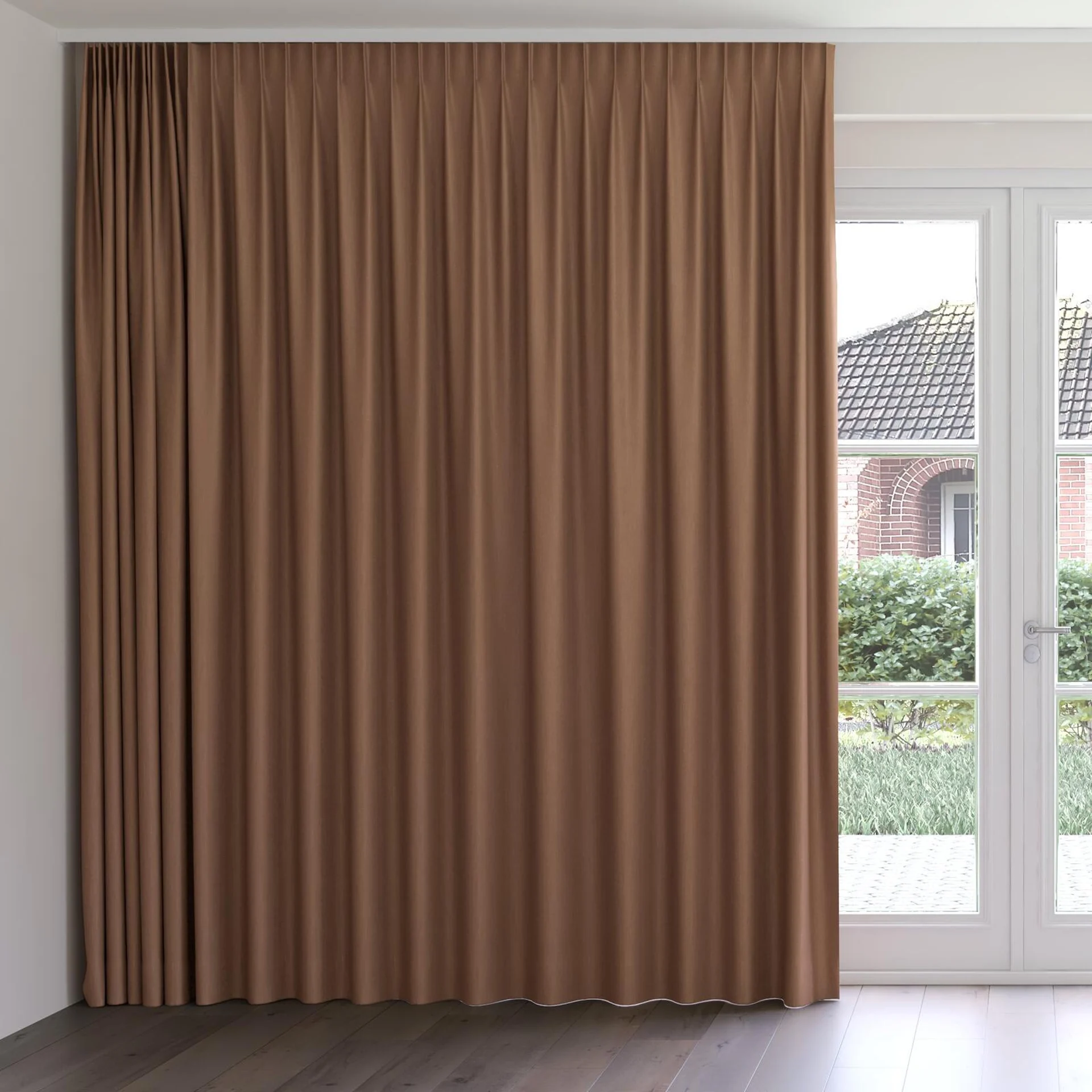 Front view of Excel Rustic, on curtain rail