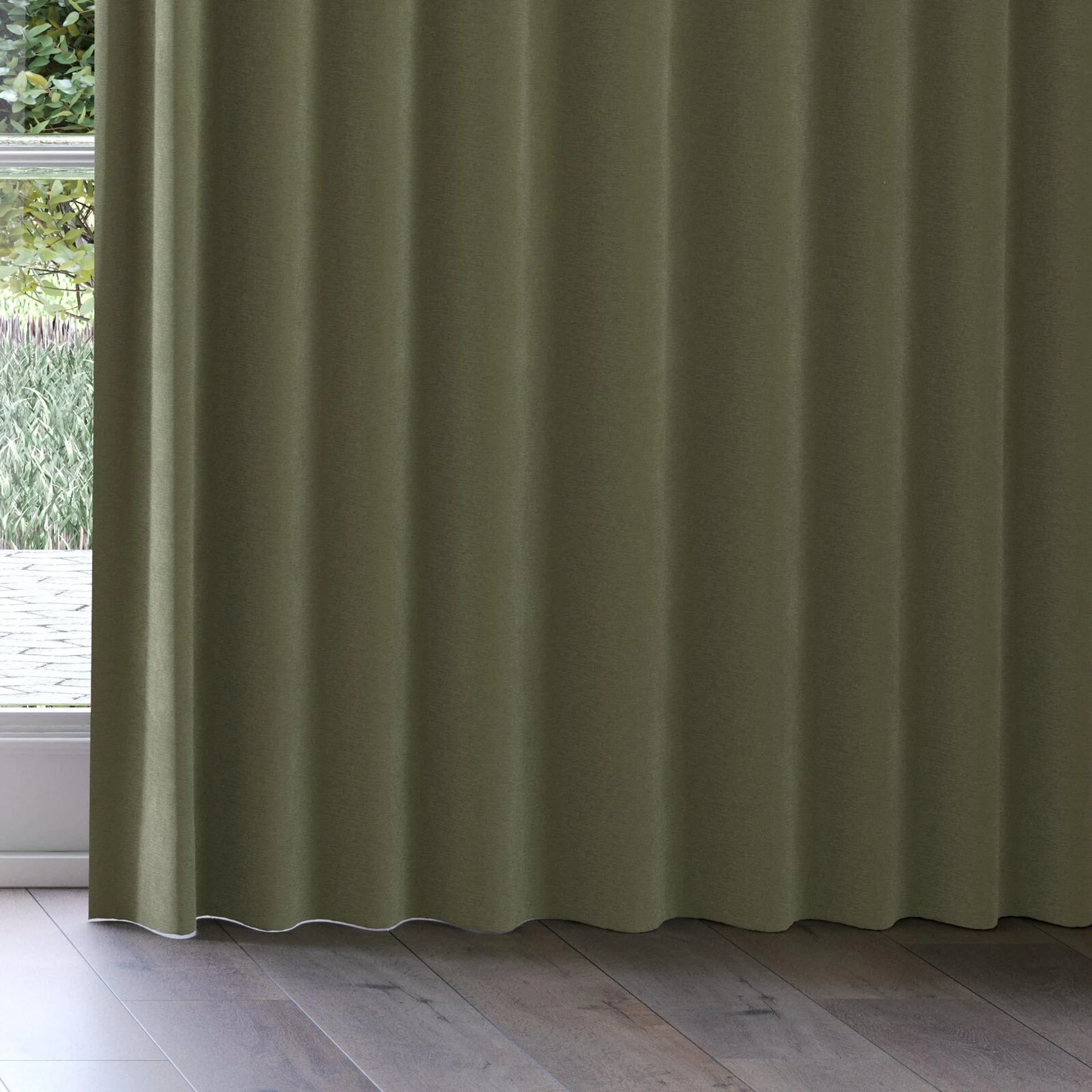 Bottom view of Moon Olive, on curtain rail