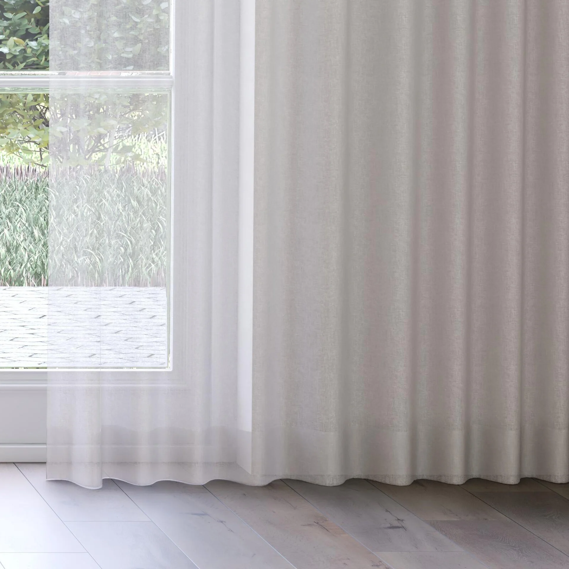 Bottom view of Kanji Oyster, on curtain rail