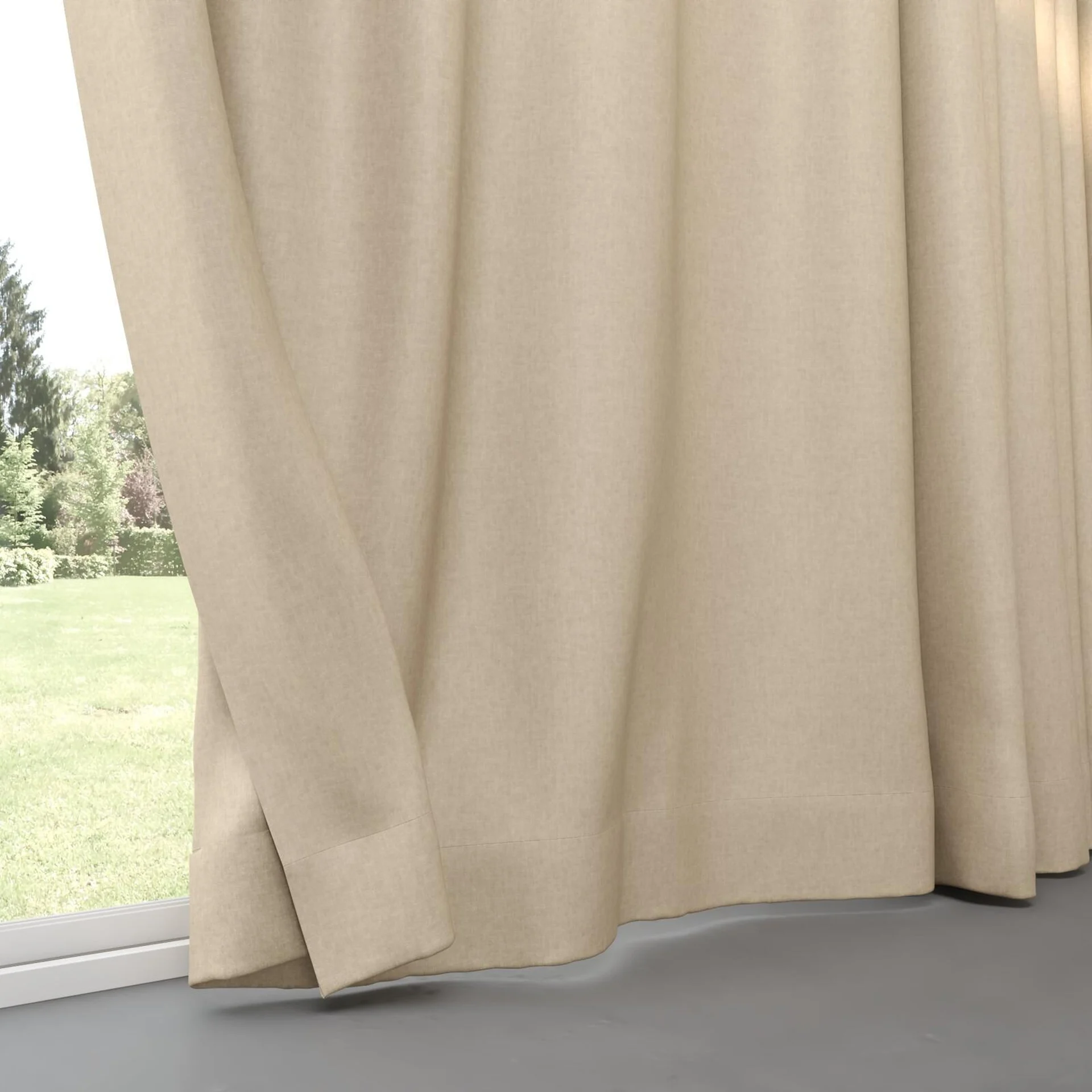 Bottom view of Hometown Putty, pinch pleat